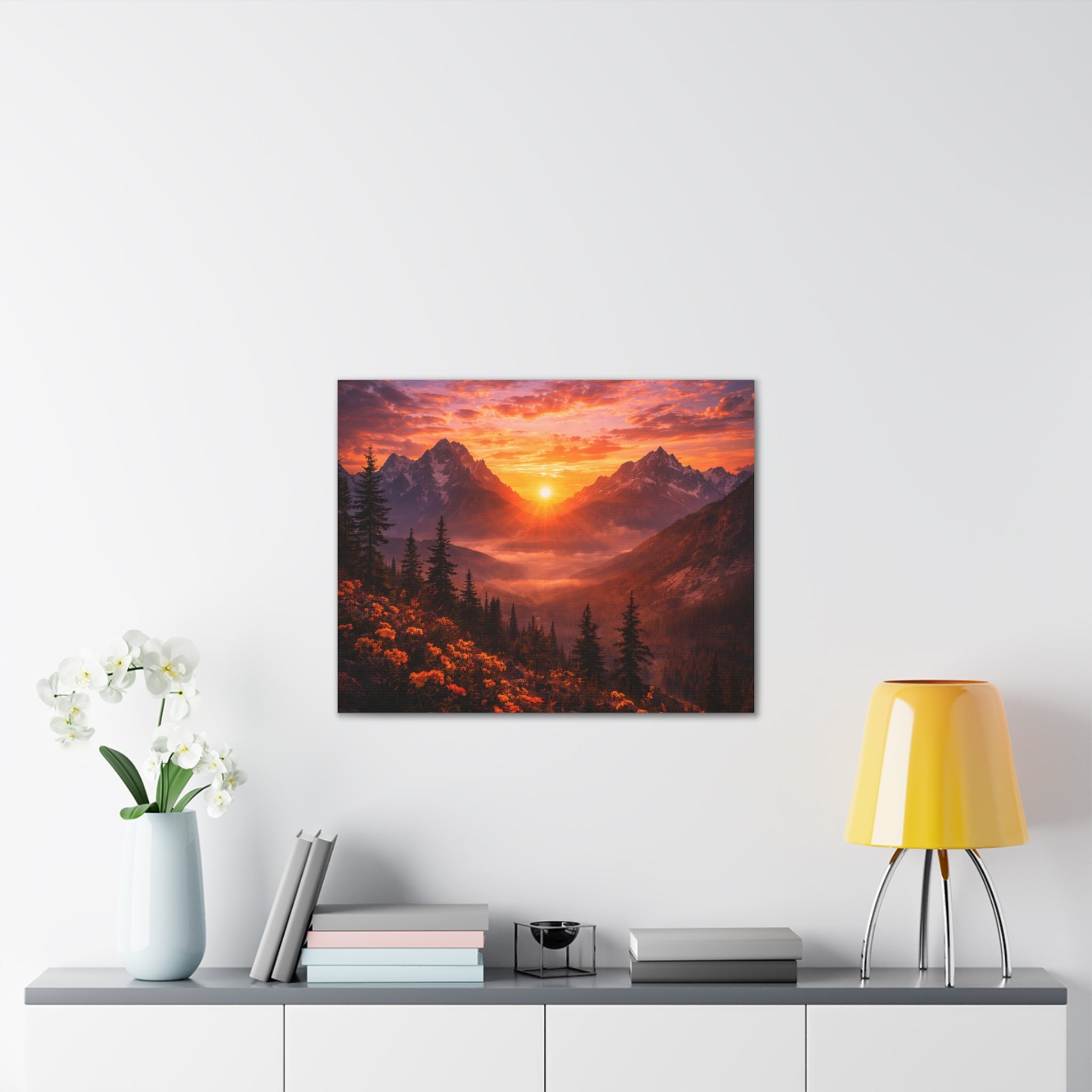 Sunset Mountain Canvas Wall Art — Majestic Alpine Sunrise Landscape