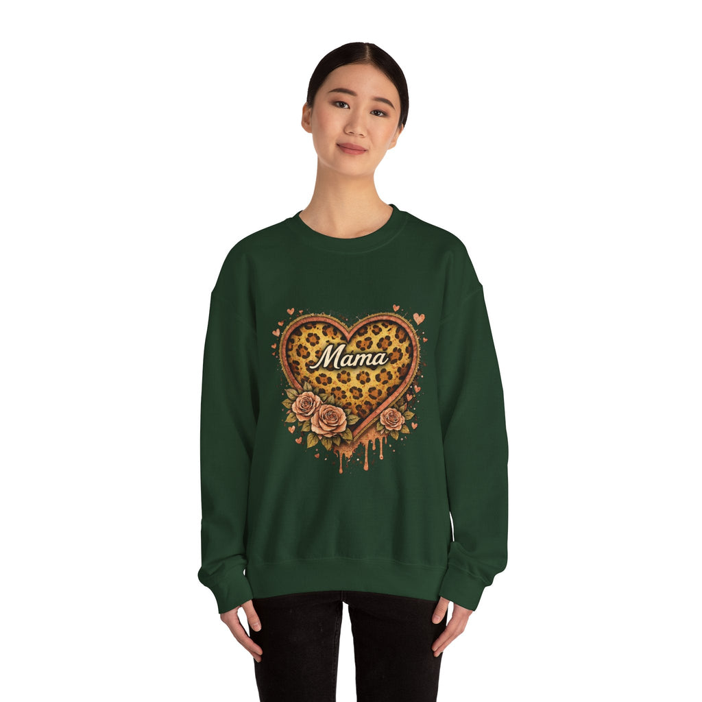 Mama Leopard Heart Crewneck Sweatshirt — Floral Vintage Mom Pullover