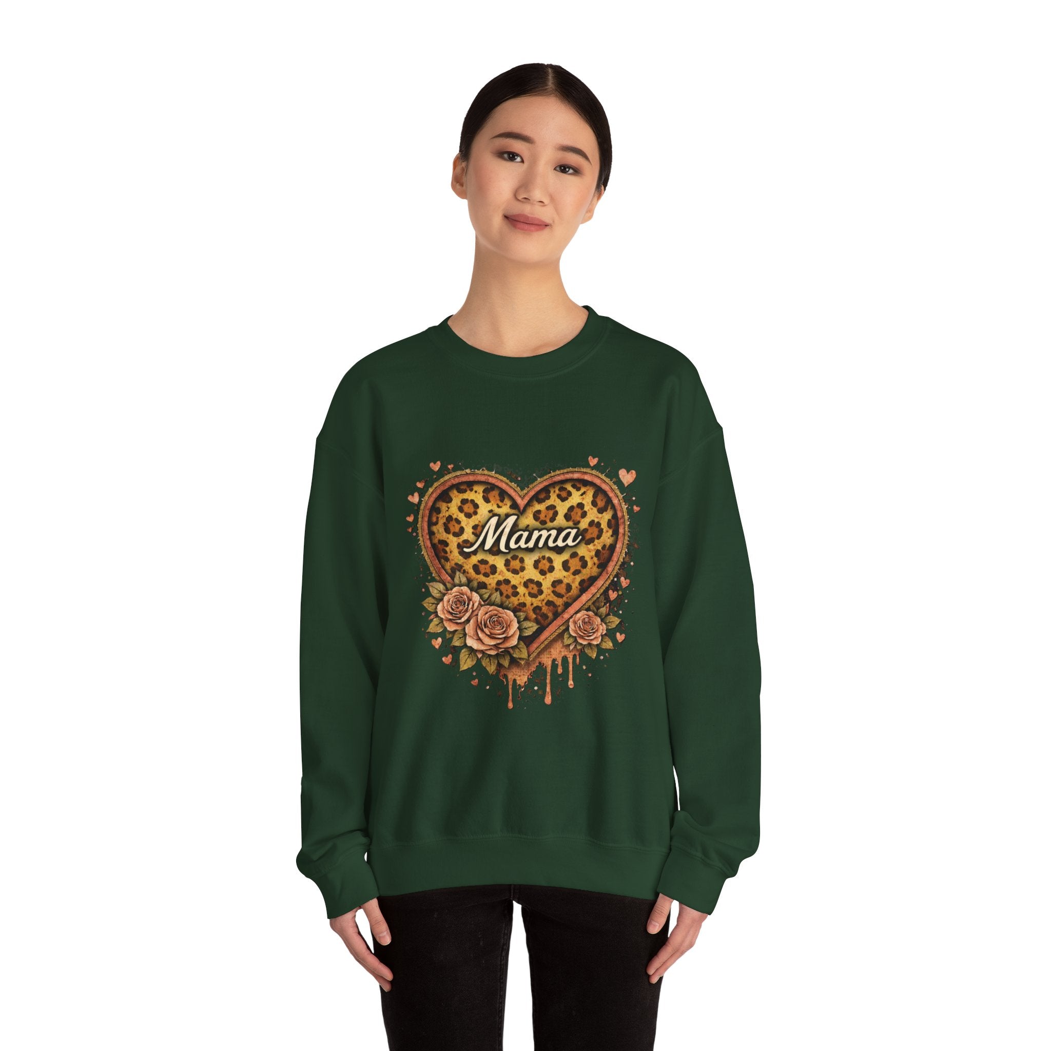 Mama Leopard Heart Crewneck Sweatshirt — Floral Vintage Mom Pullover