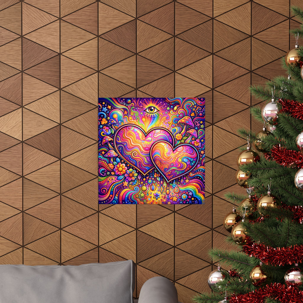 Rainbow Hearts Poster — Square Matte Print with All-Seeing Eye