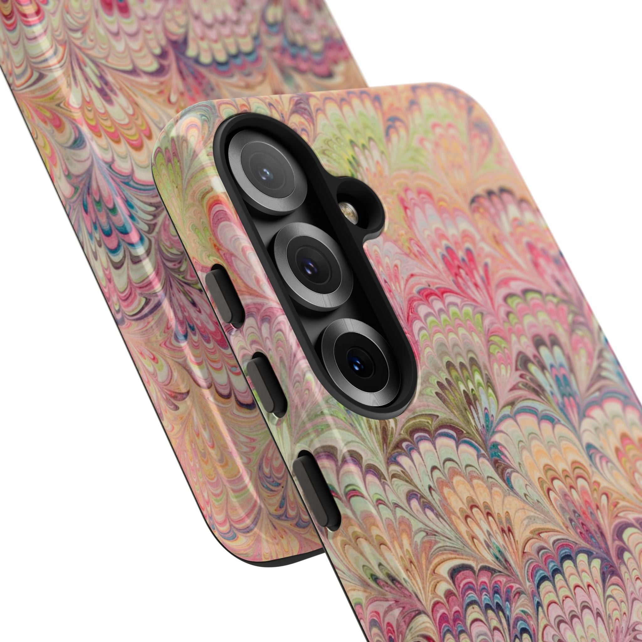 Pastel Pink + Green Feather Marbled Phone Case - Dual Layer Phone Cover
