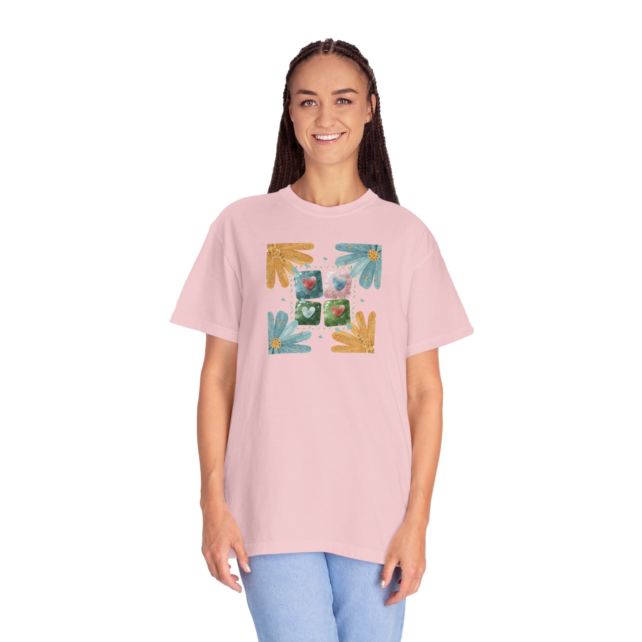 Flowers and Hearts Tee - Garment-Dyed Cotton - DipaliZ