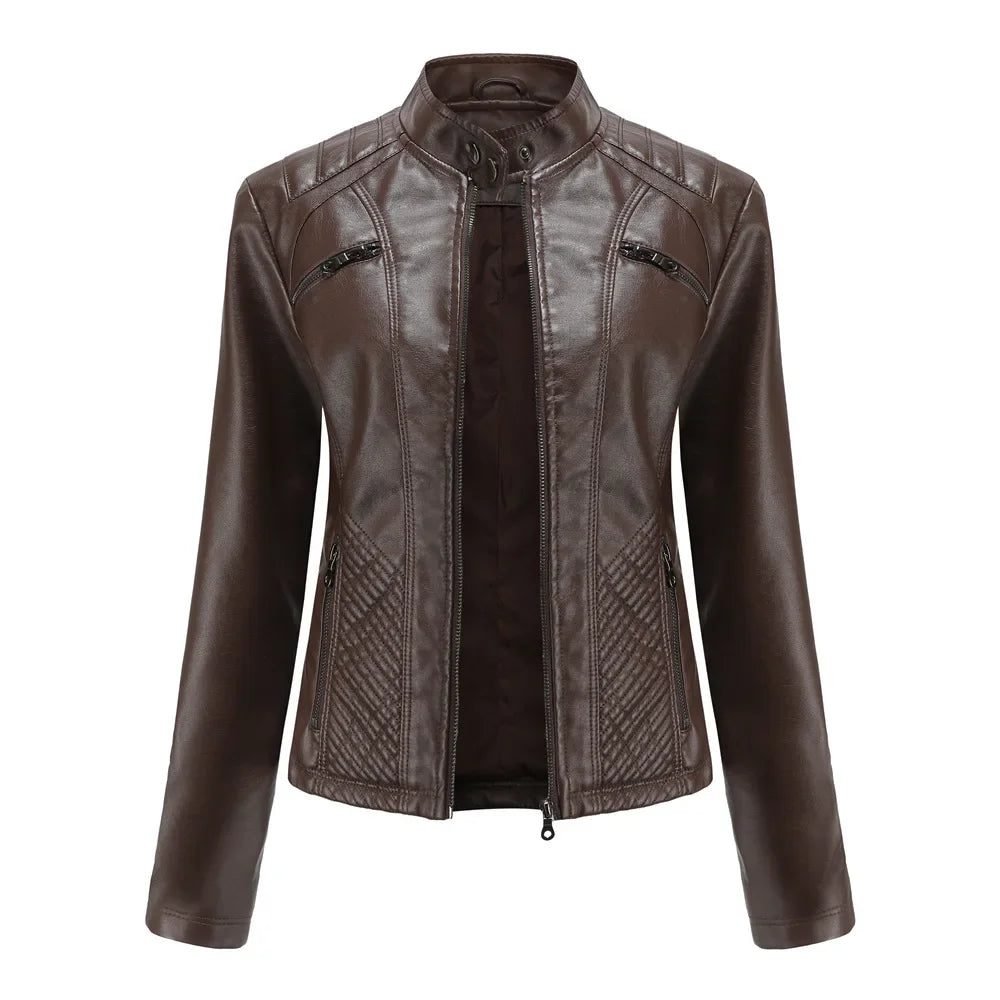 Women's Zipper PU Leather Motorcycle Jacket