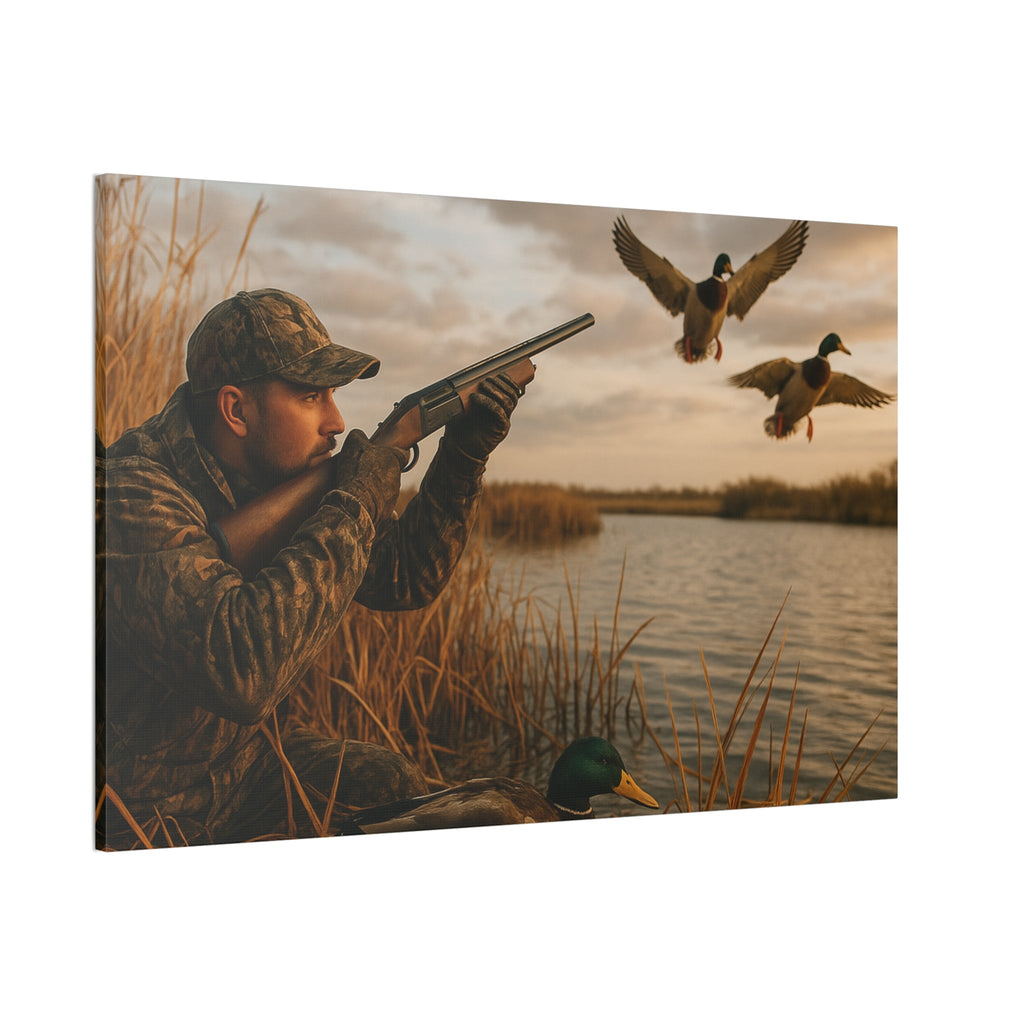 Duck Hunting Canvas Print — Waterfowl Blind Scene Stretched Wall Art