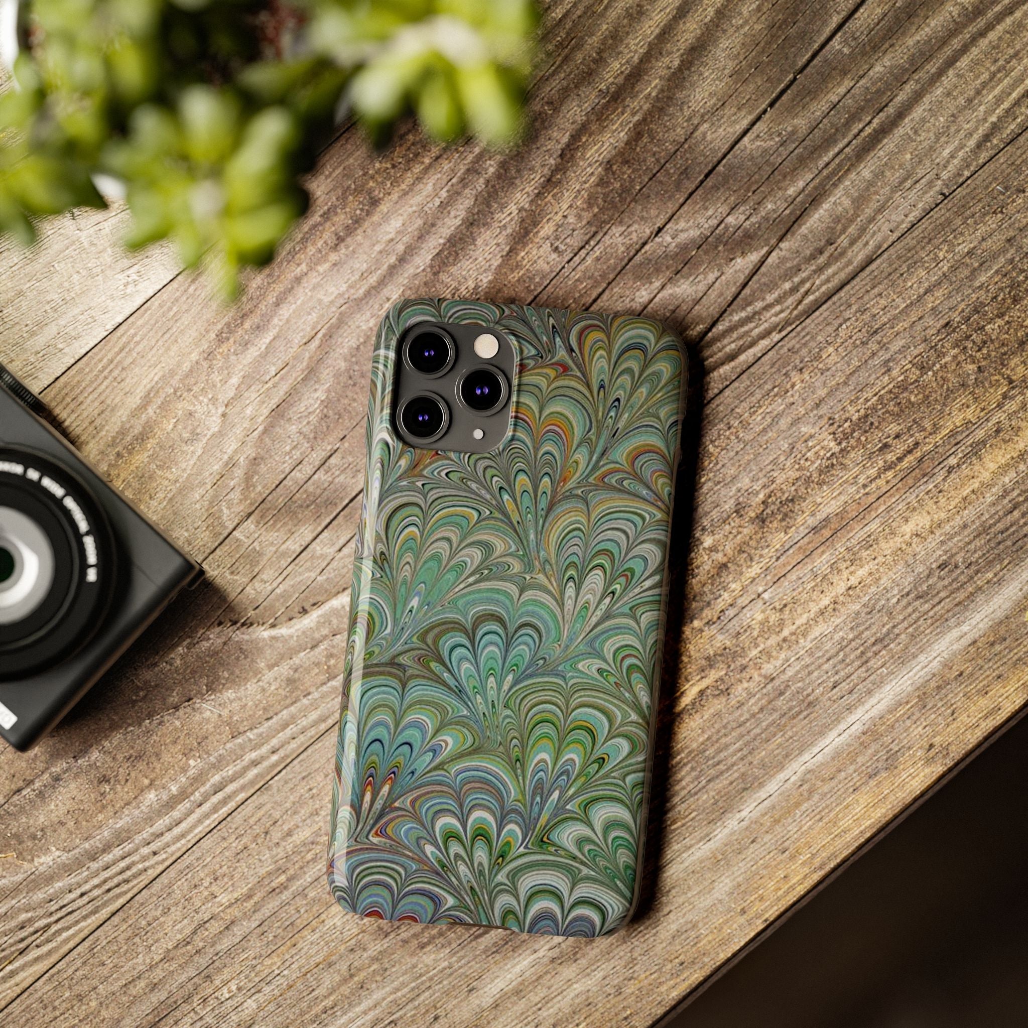 Deep Green Peacock Italian Marbled Design, Italy Feather Phone Case
