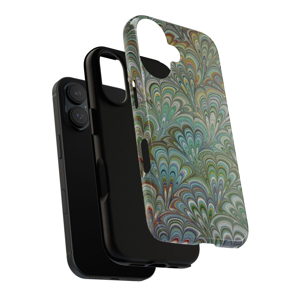 Green Marbled Peacock Durable Phone Case - Matte or Glossy