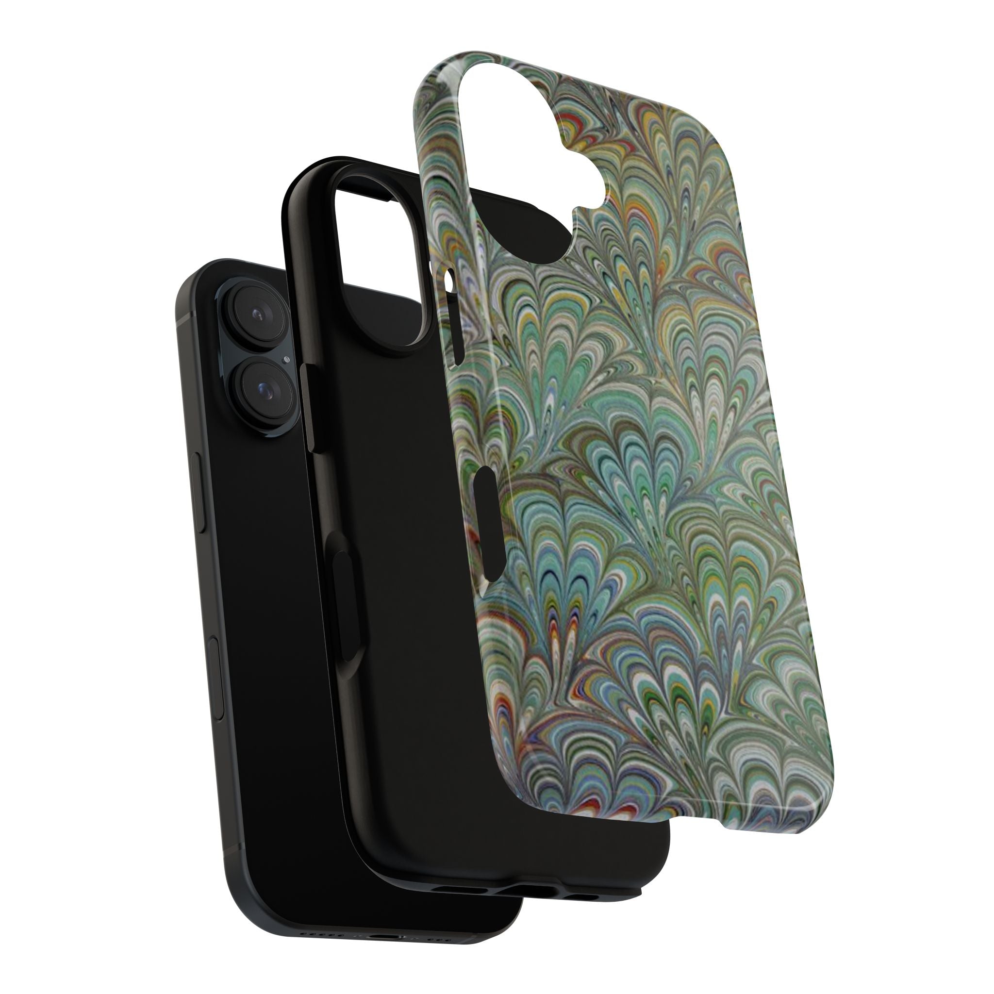 Green Marbled Peacock Durable Phone Case - Matte or Glossy