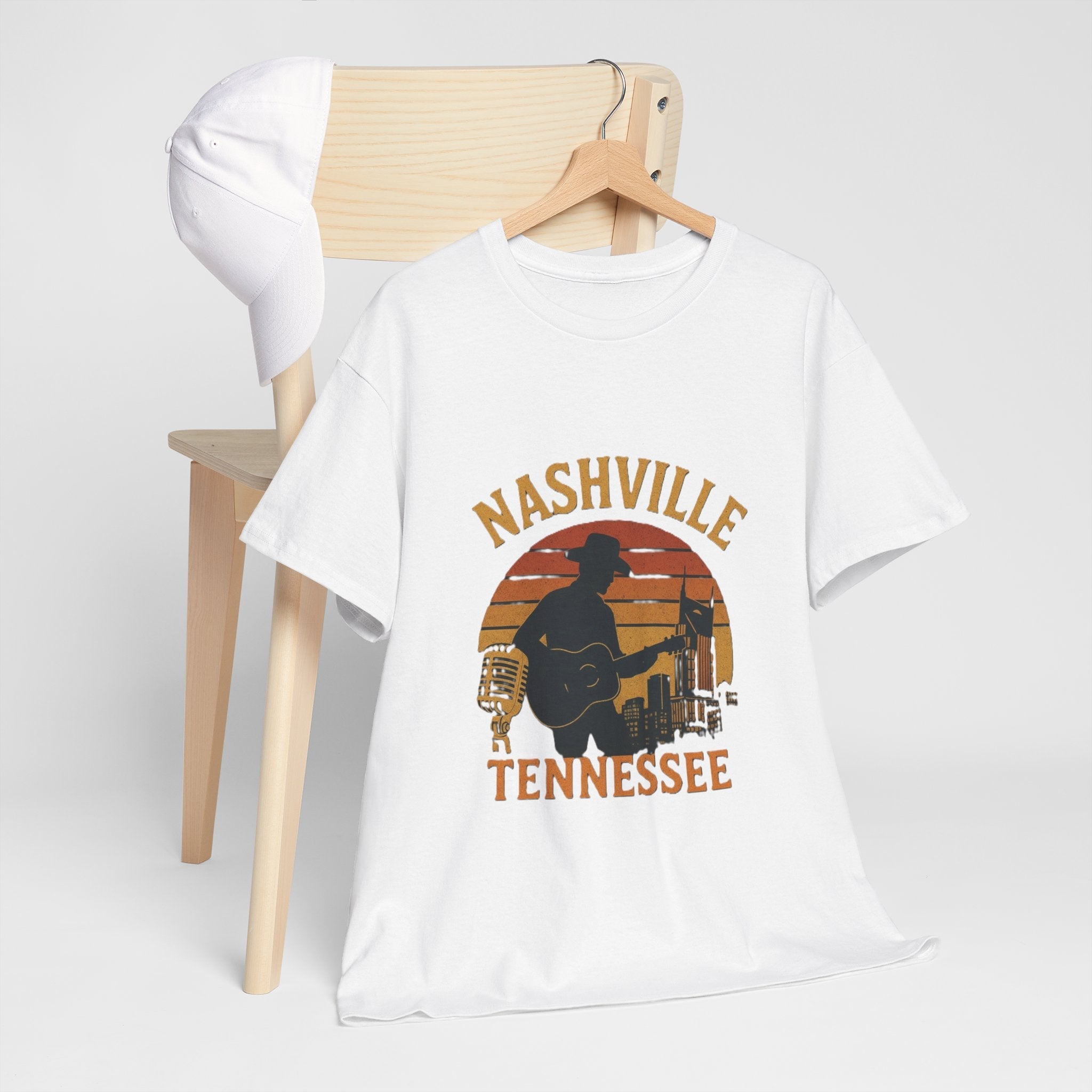 Nashville Tennessee Guitar Silhouette Tee — Retro Sunset Country Music T-Shirt