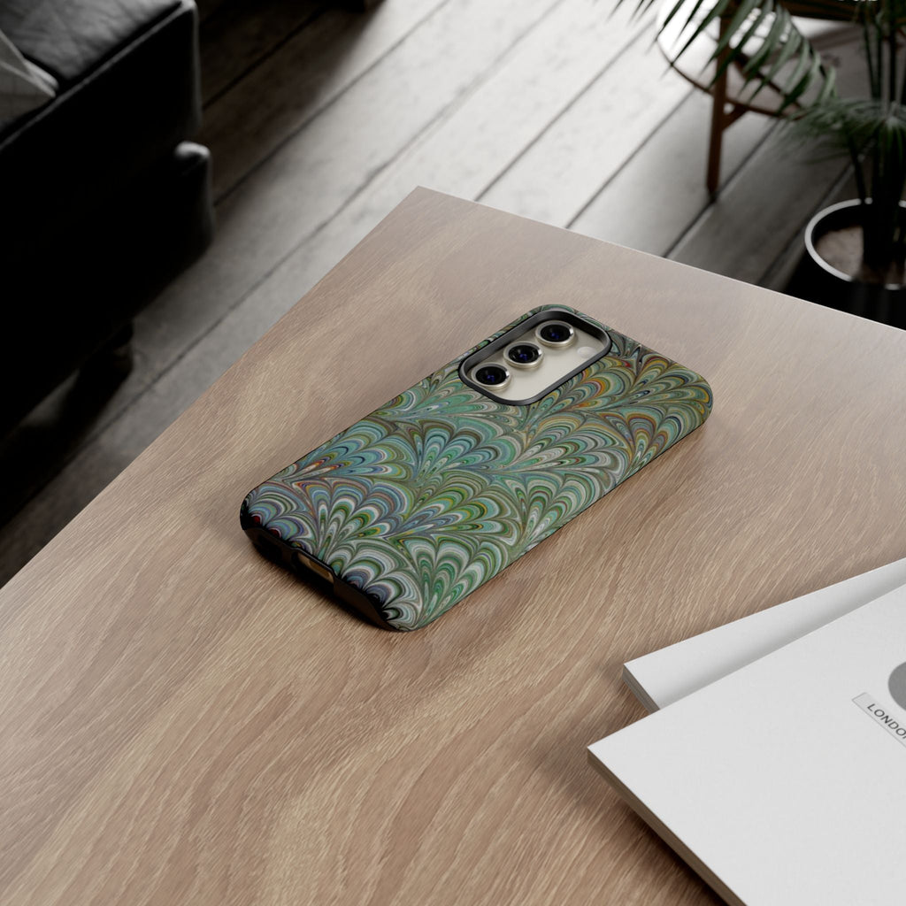 Green Marbled Peacock Durable Phone Case - Matte or Glossy