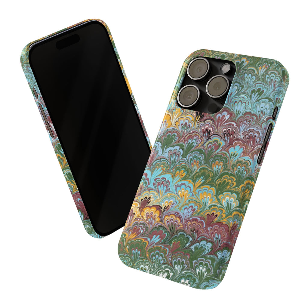 Phone Case with Design from Italy - Marbled "Peacock" Design, Green, Blue, Multi-Color Slim Phone Cases