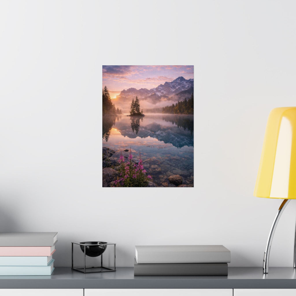 Matte Vertical Poster — Serene Mountain Lake Sunset Landscape