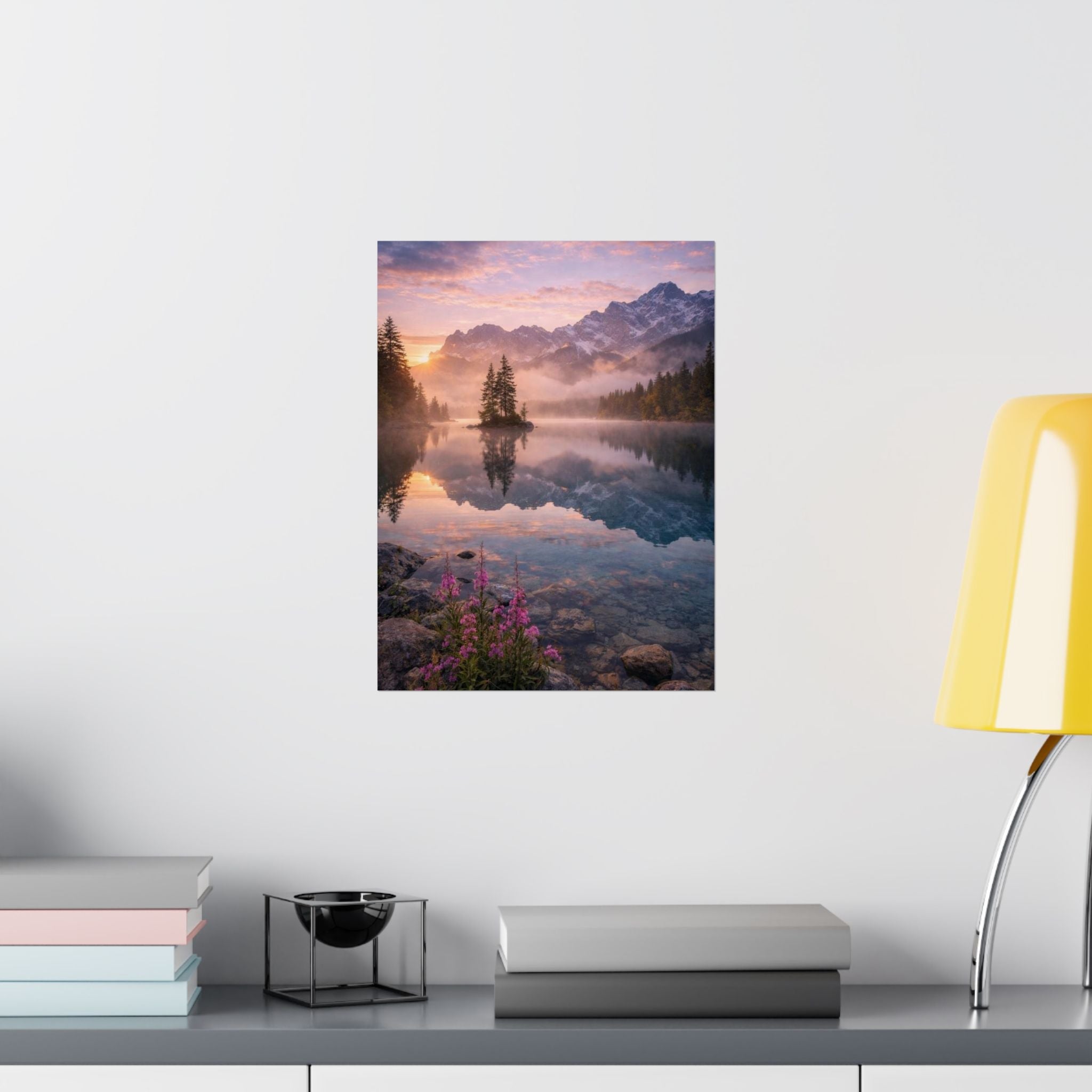 Matte Vertical Poster — Serene Mountain Lake Sunset Landscape