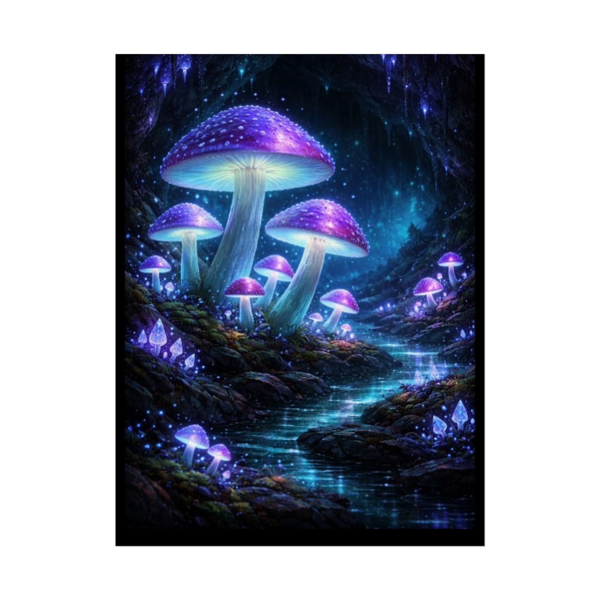 Fantasy Mushroom Poster — Glowing Purple Forest Rolled Art Print