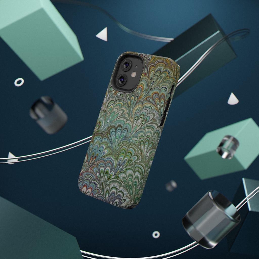 iPhone17 + All Models Phone Cases, Italian Peacock Feather Design, Stylish Impact-Resistant Shell, Protective Cover, Green Peacock Print