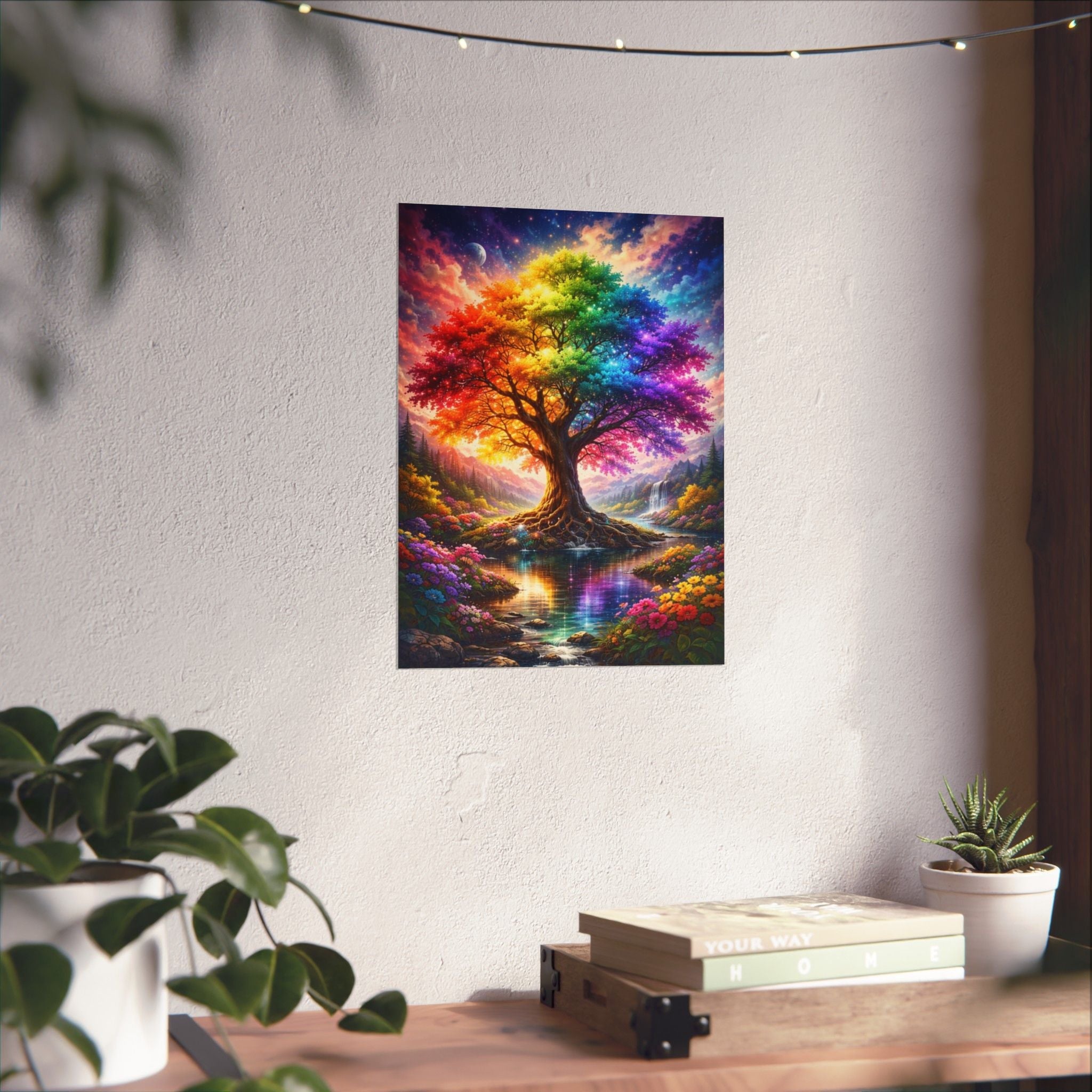 Rainbow Tree Matte Poster — Vibrant Vertical Wall Art for Bedroom, Living Room & Gift