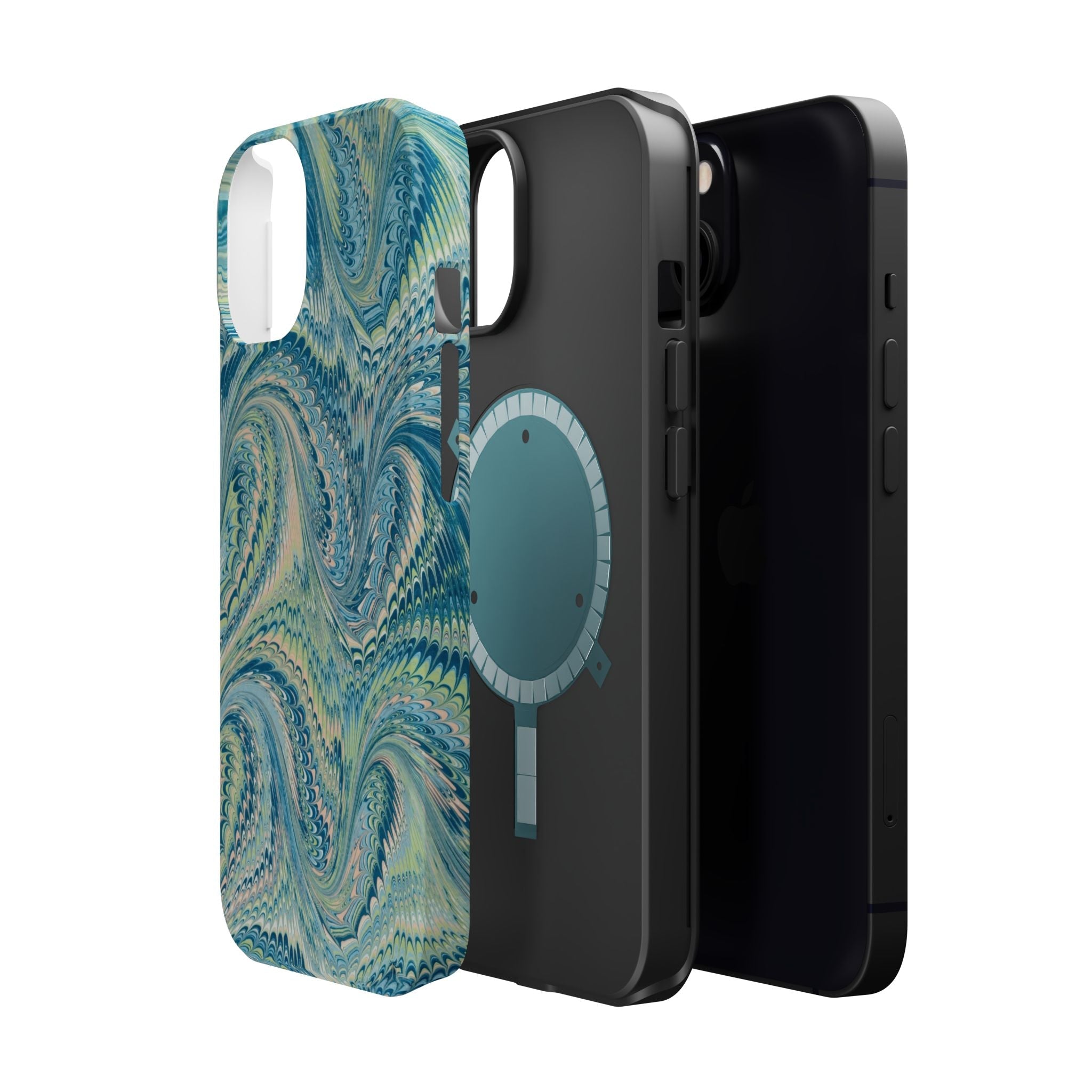 Aqua + Green Marble Phone Case - Impact-Resistant MAG SAFE - Dual Cover Design