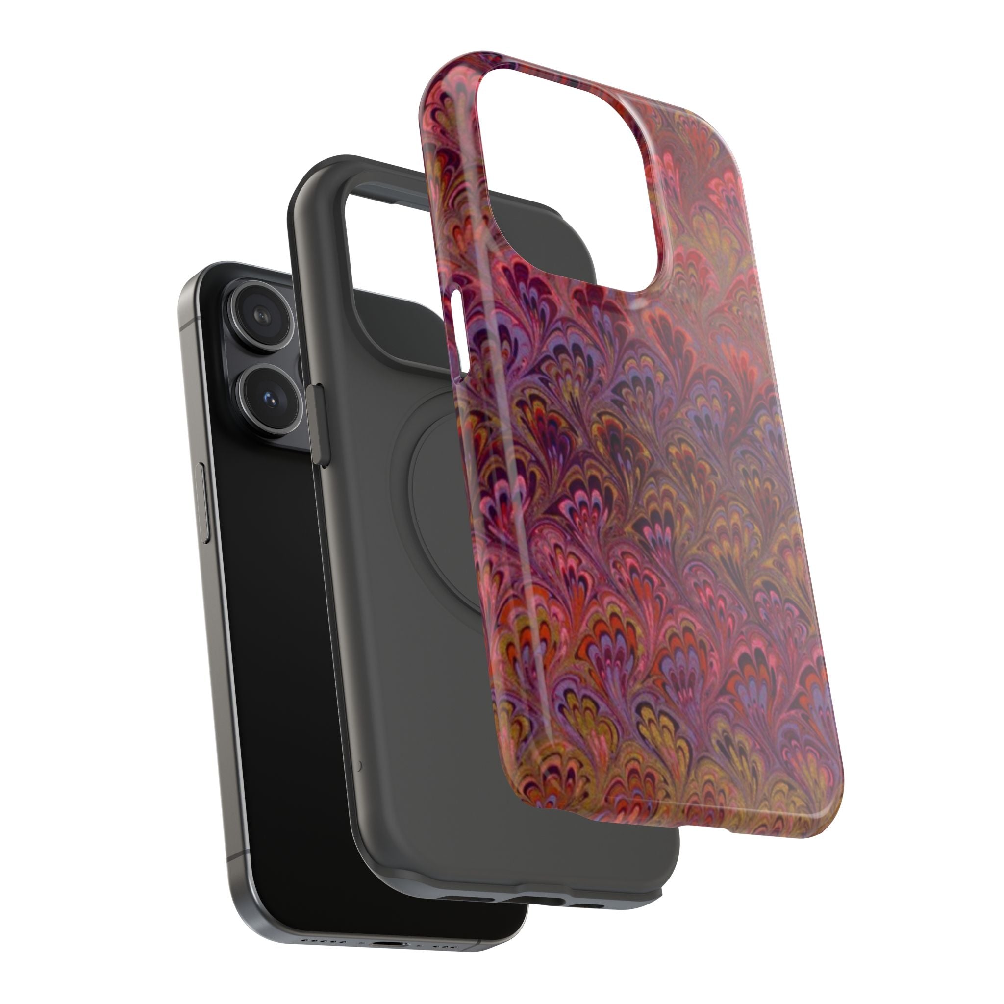 Red, Burgundy, Lavender Italian Peacock Feather Design Phone Case