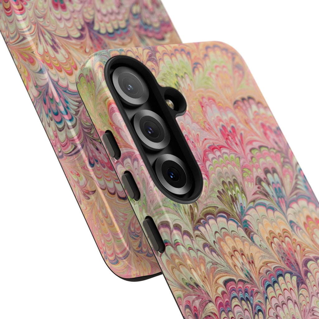 Pastel Pink + Green Feather Marbled Phone Case - Dual Layer Phone Cover