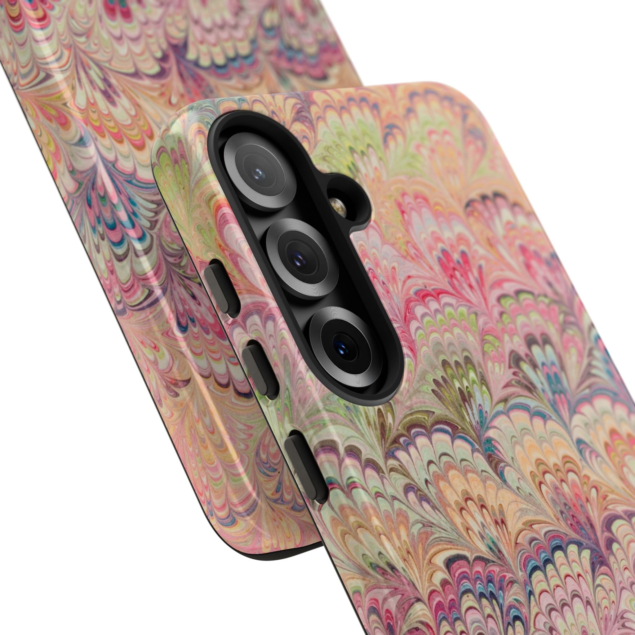 Pastel Pink + Green Feather Marbled Phone Case - Dual Layer Phone Cover
