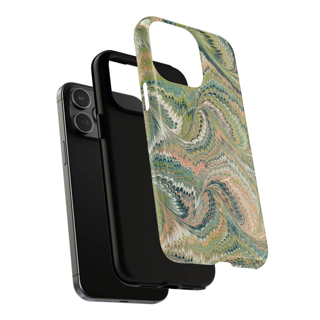 Florentine Marble iPhone Case | Inspired by Florence | Italian Marbled Paper Technique | Artisanal Green Swirl | Dual-Layer Protective Case | Matte or Glossy