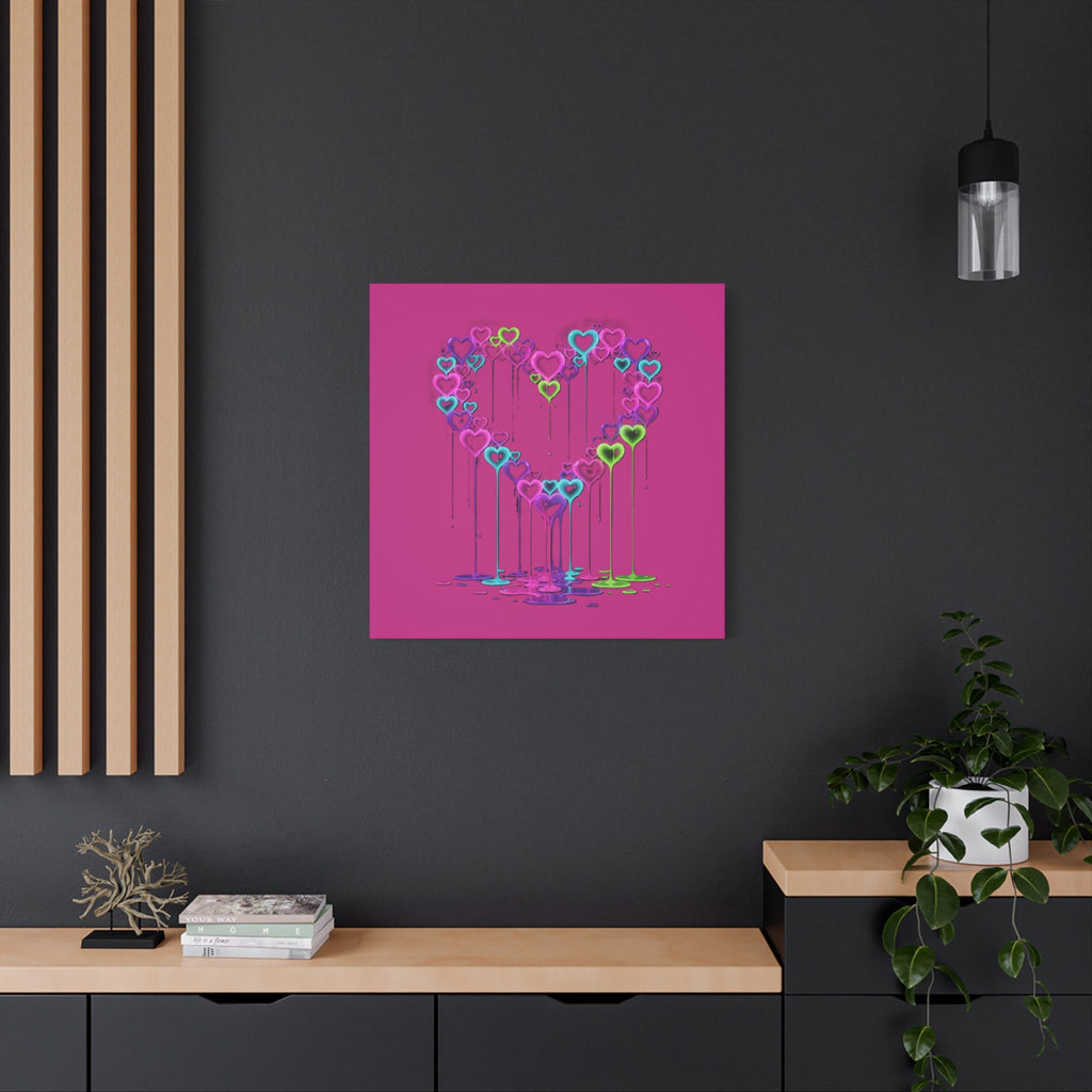 Dripping Neon Heart Canvas Art Valentines Decoration