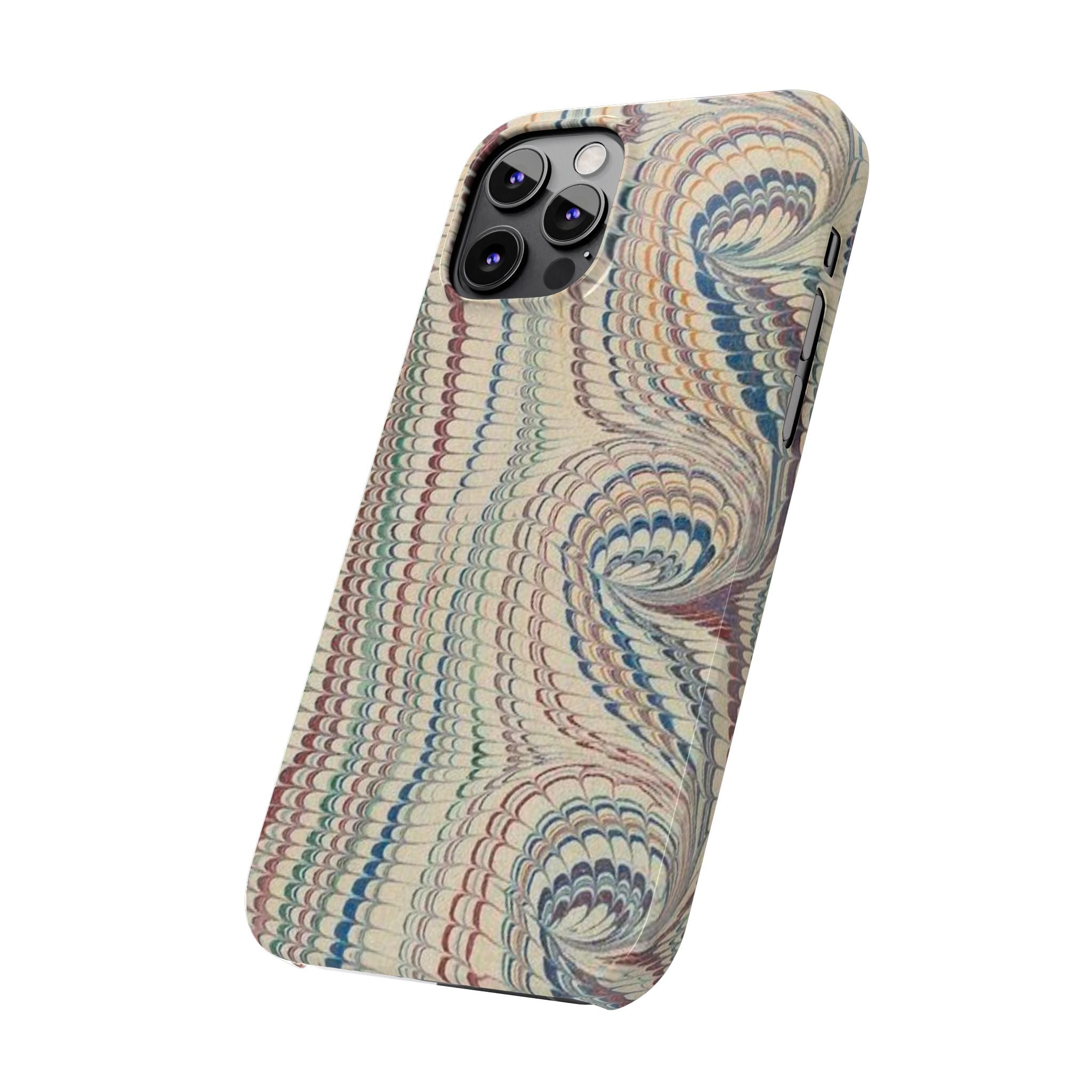 Italian Vintage Marbled Paper Design on iPhone Cases, Artistic Protection for Your Device in Elegant Beige, Blue, Burgundy