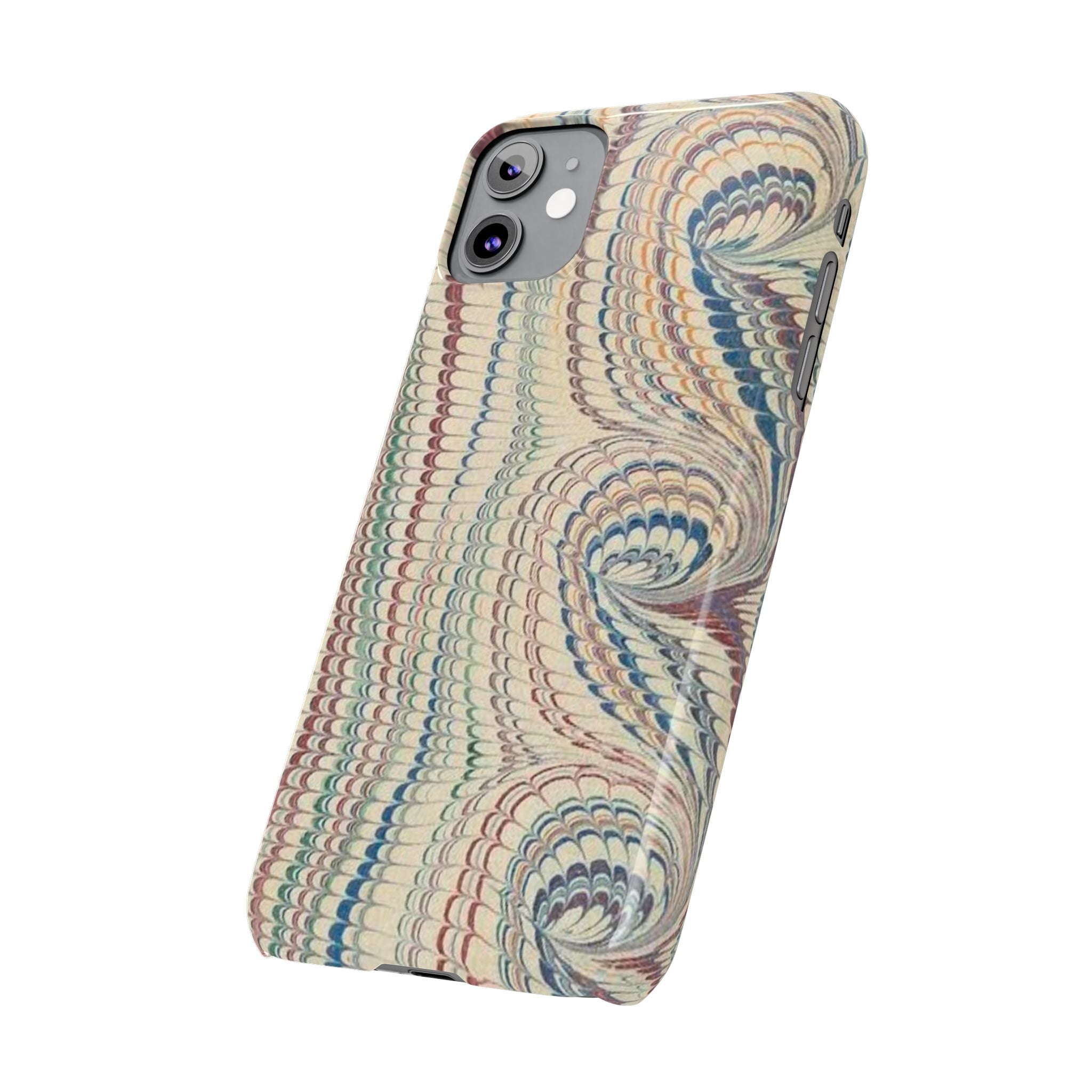 Italian Vintage Marbled Paper Design on iPhone Cases, Artistic Protection for Your Device in Elegant Beige, Blue, Burgundy