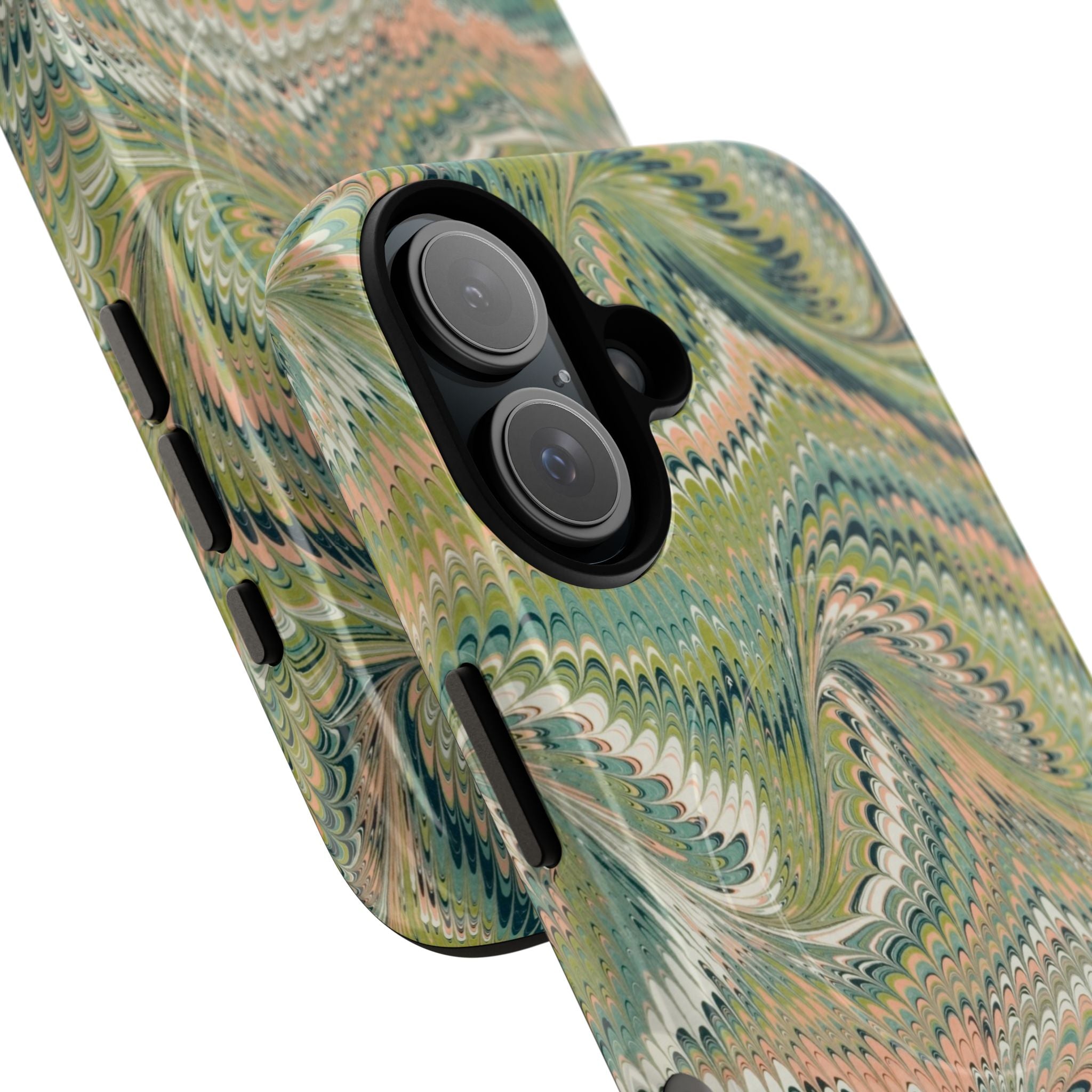 Florentine Marble iPhone Case | Inspired by Florence | Italian Marbled Paper Technique | Artisanal Green Swirl | Dual-Layer Protective Case | Matte or Glossy