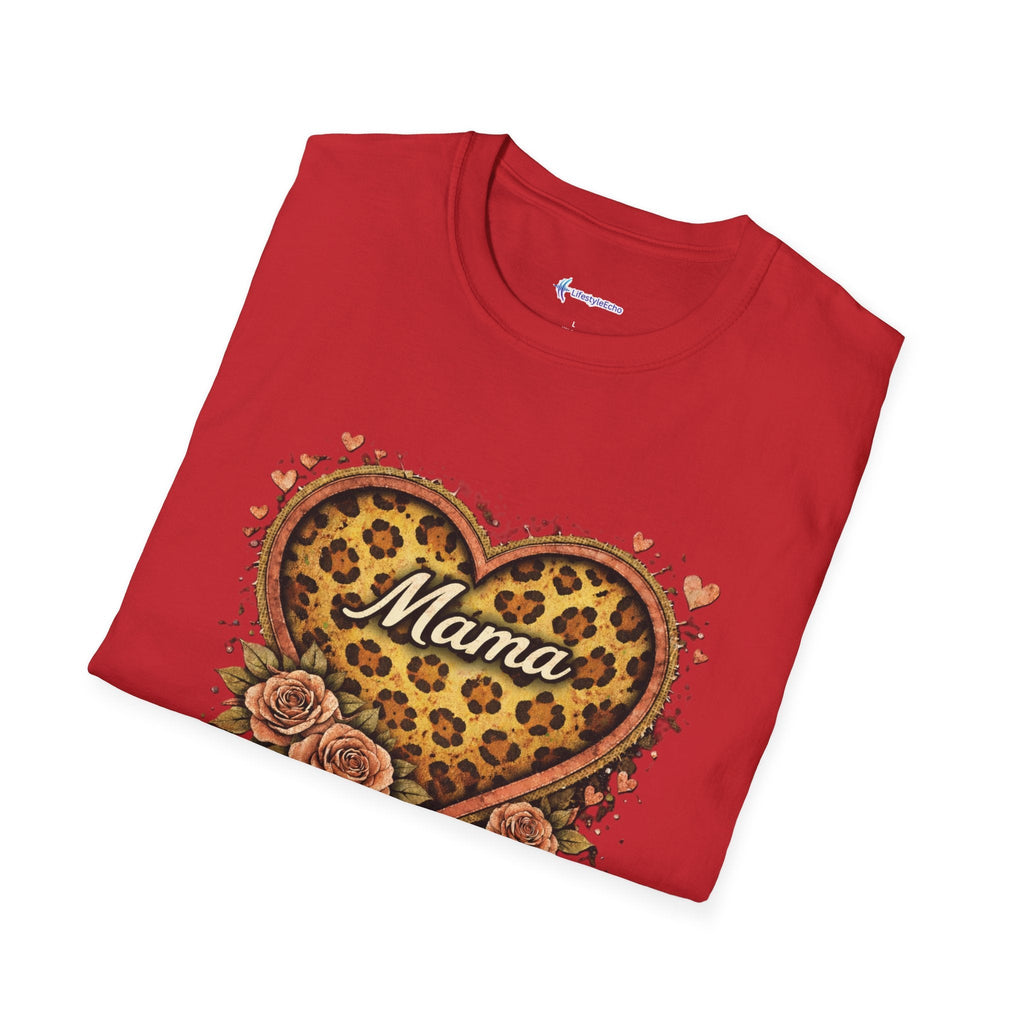 Mama Leopard Heart T-Shirt — Floral Vintage Mom Tee for Mother's Day