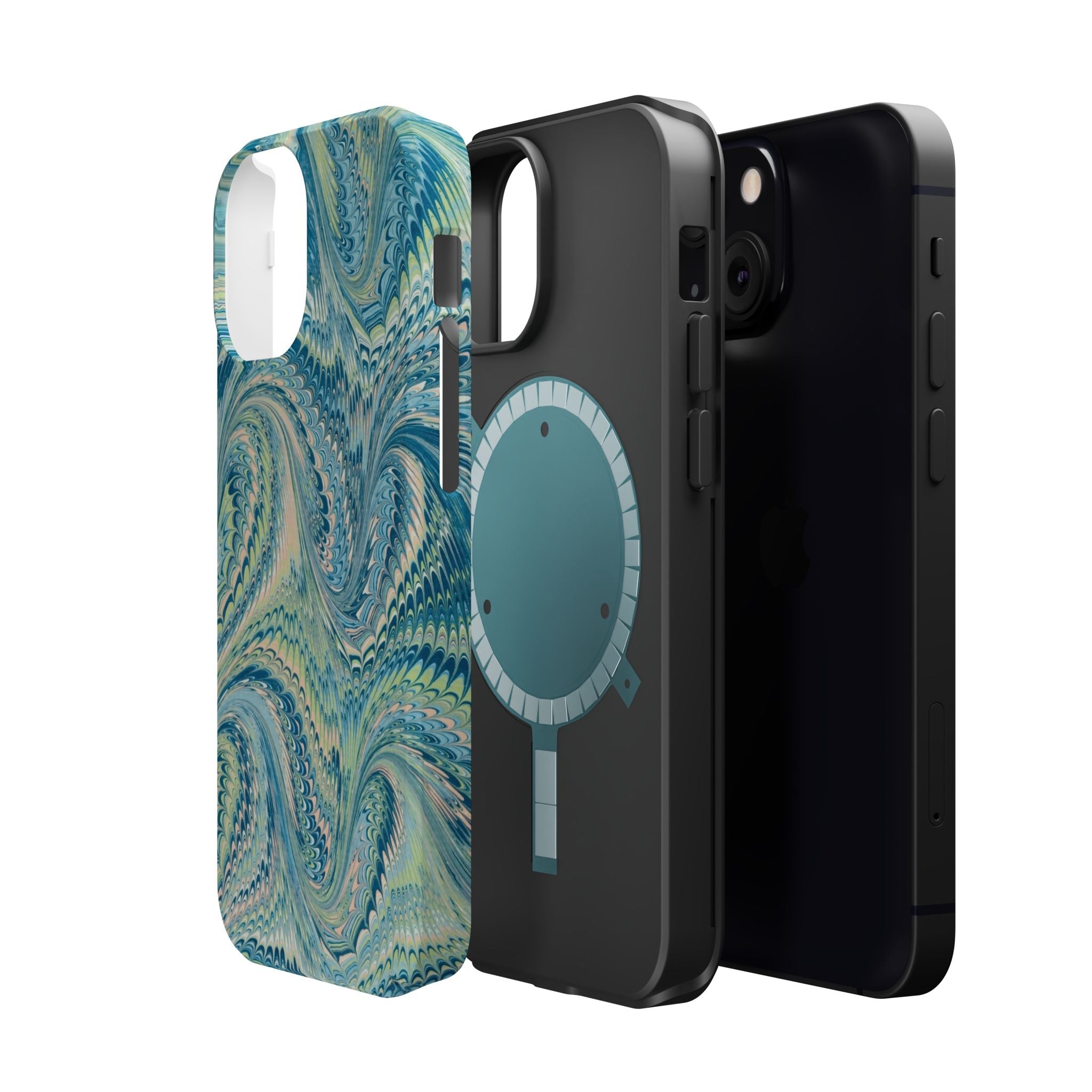 Aqua + Green Marble Phone Case - Impact-Resistant MAG SAFE - Dual Cover Design