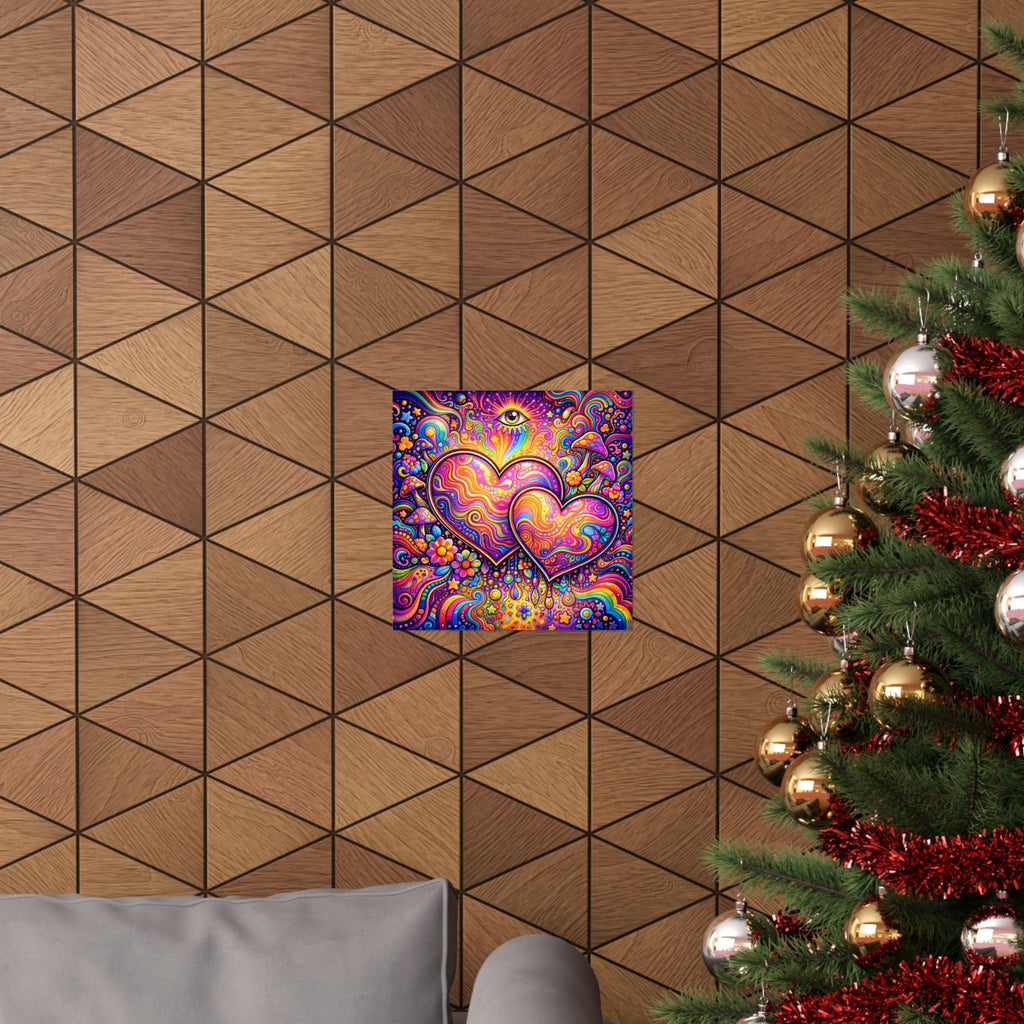 Rainbow Hearts Poster — Square Matte Print with All-Seeing Eye