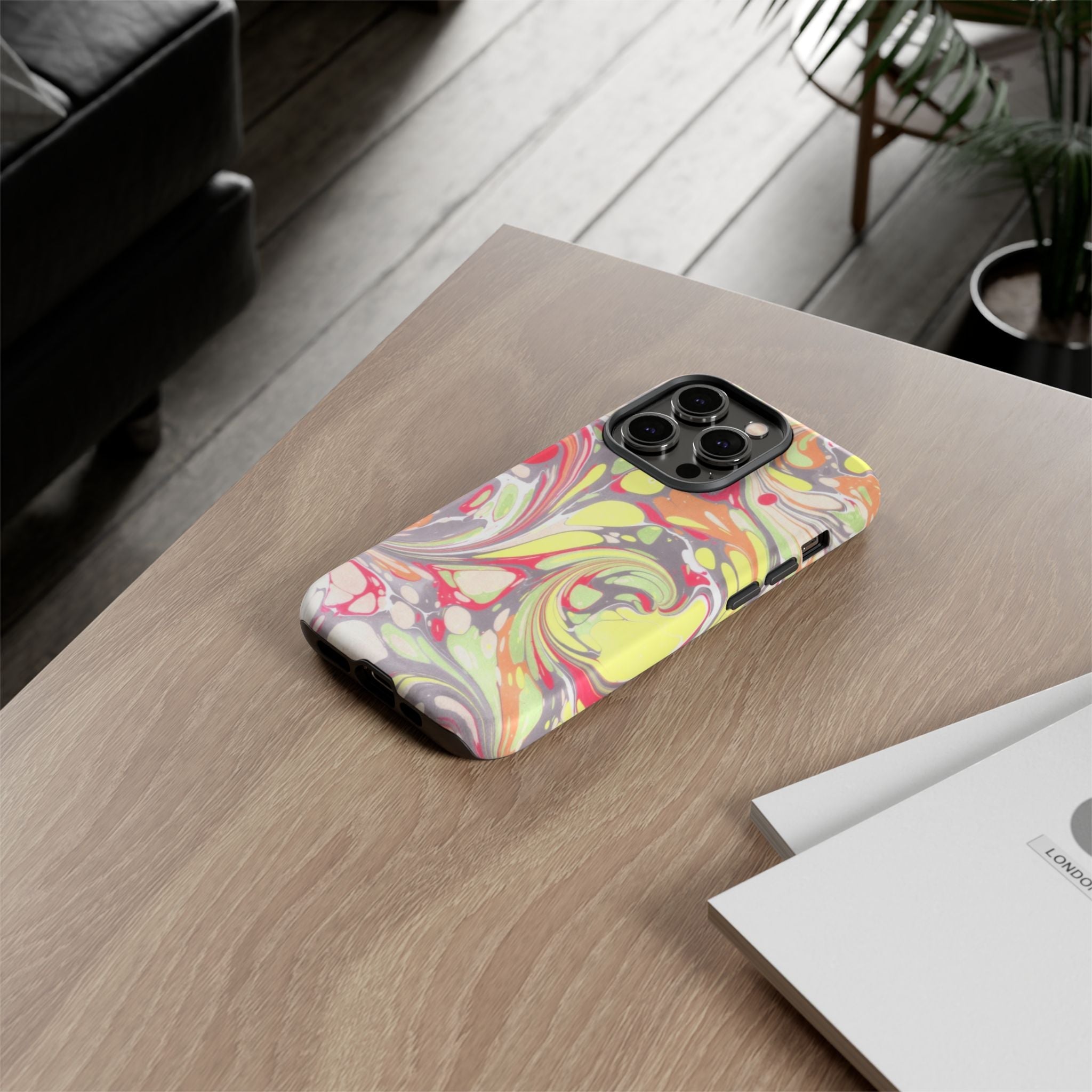 Yellow and Pink Swirl Marbled Italian Phone Case - Dual Layer - Matte or Glossy