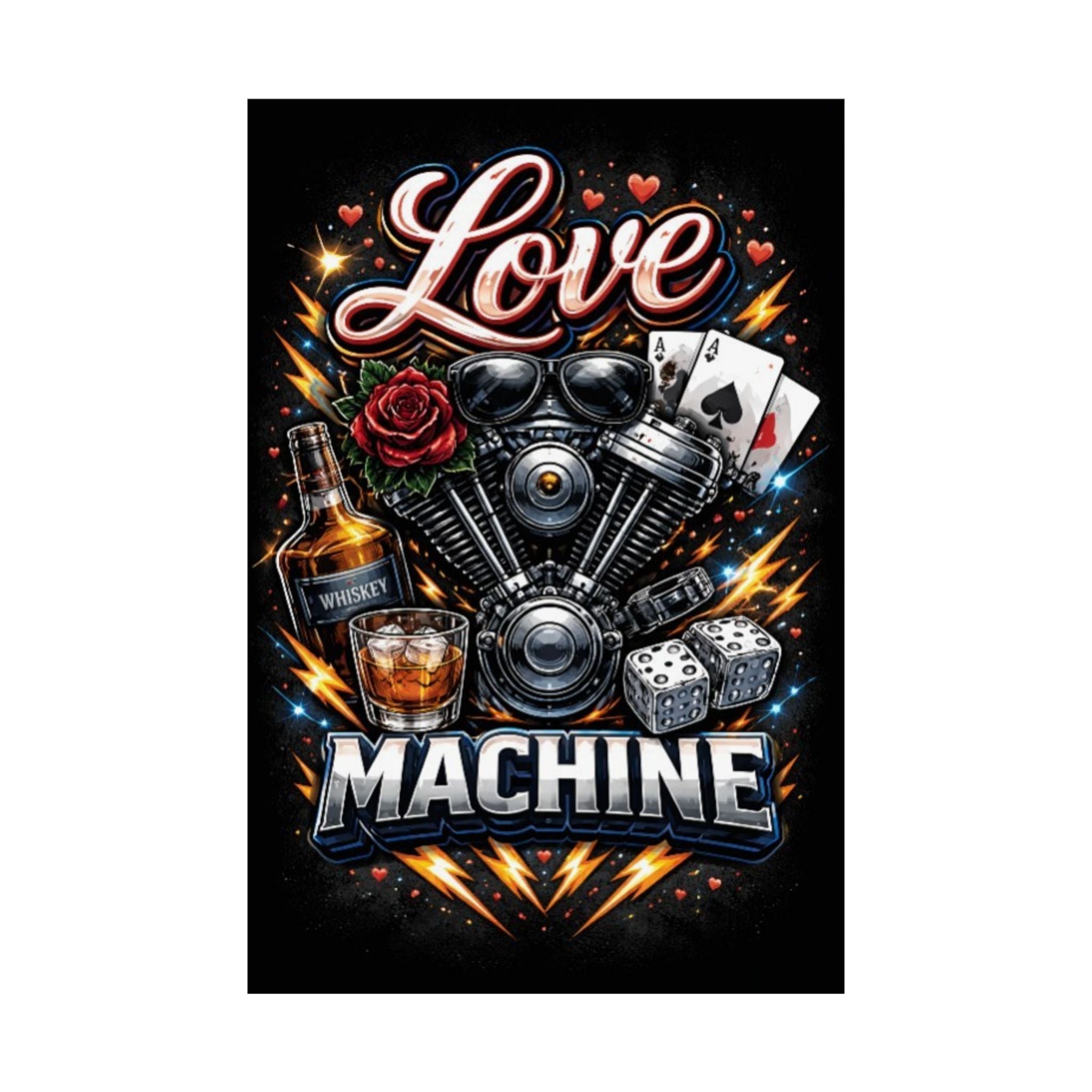 Love Machine Motorcycle Poster — Vintage Biker Art Matte Vertical Print