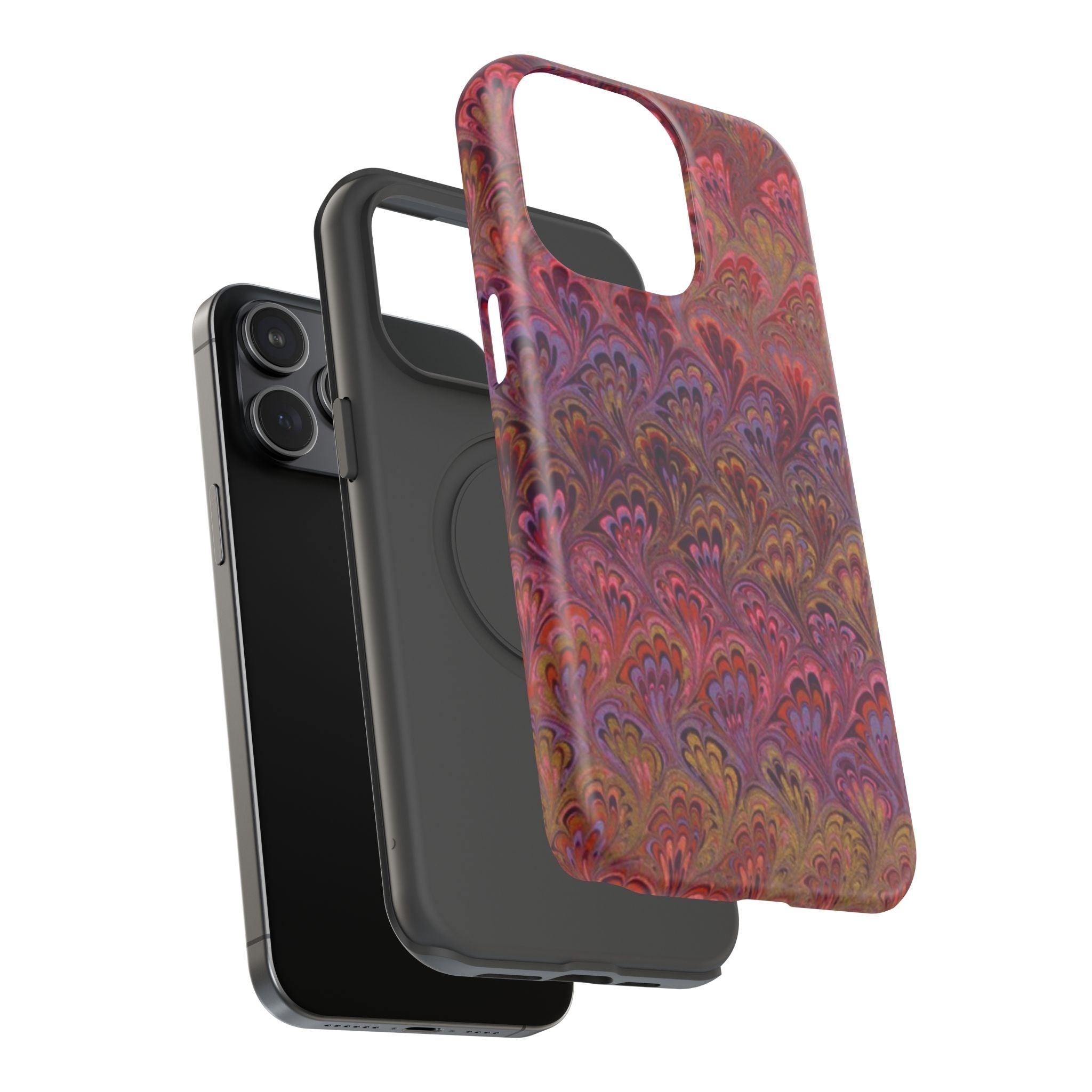 Red, Burgundy, Lavender Italian Peacock Feather Design Phone Case