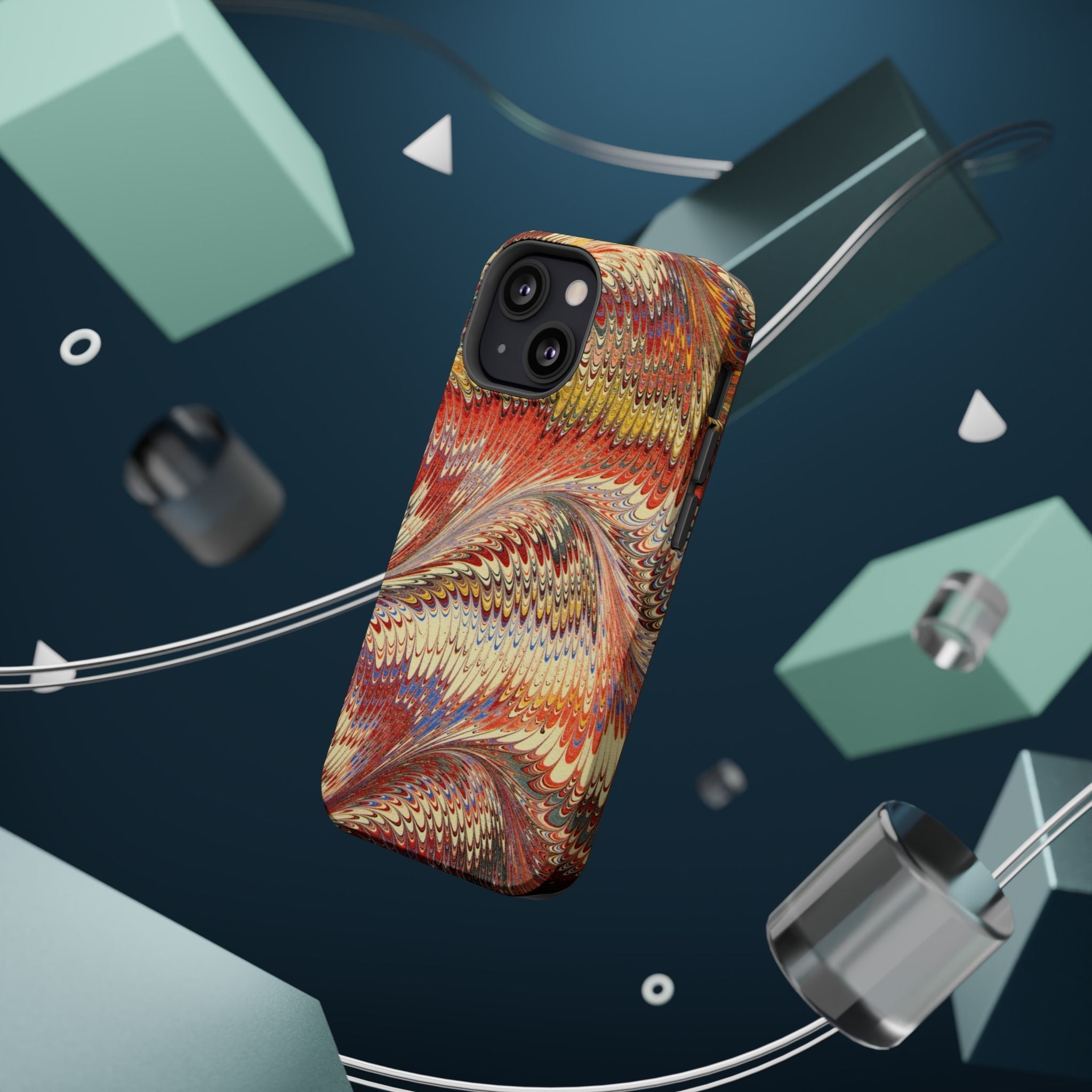 Rust + Gold Italian Marbled Design Magnetic MAG SAFE - Dual Layer Case - Glossy or Matte