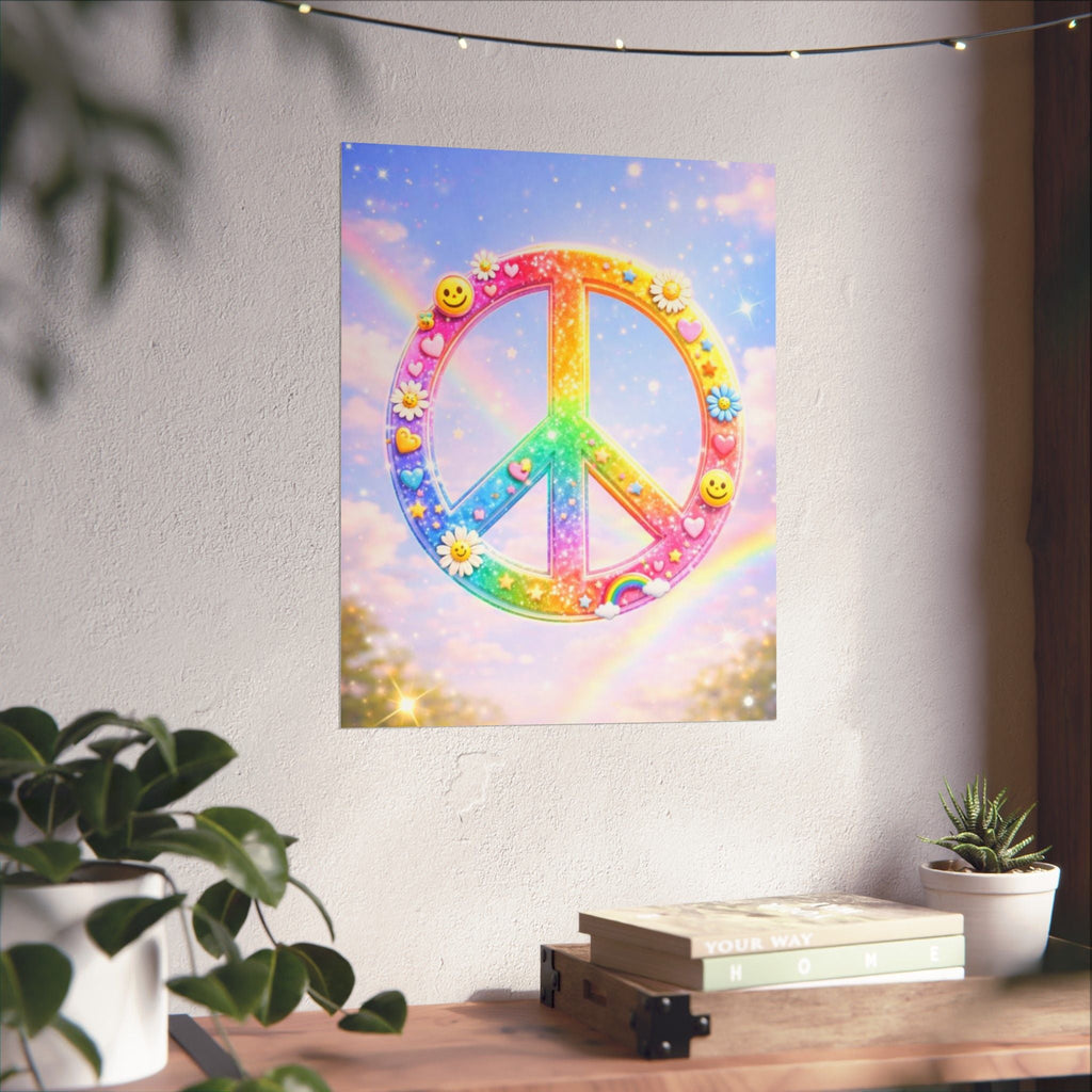 Rainbow Peace Sign Matte Poster — Retro 90s Inspired Psychedelic Wall Art