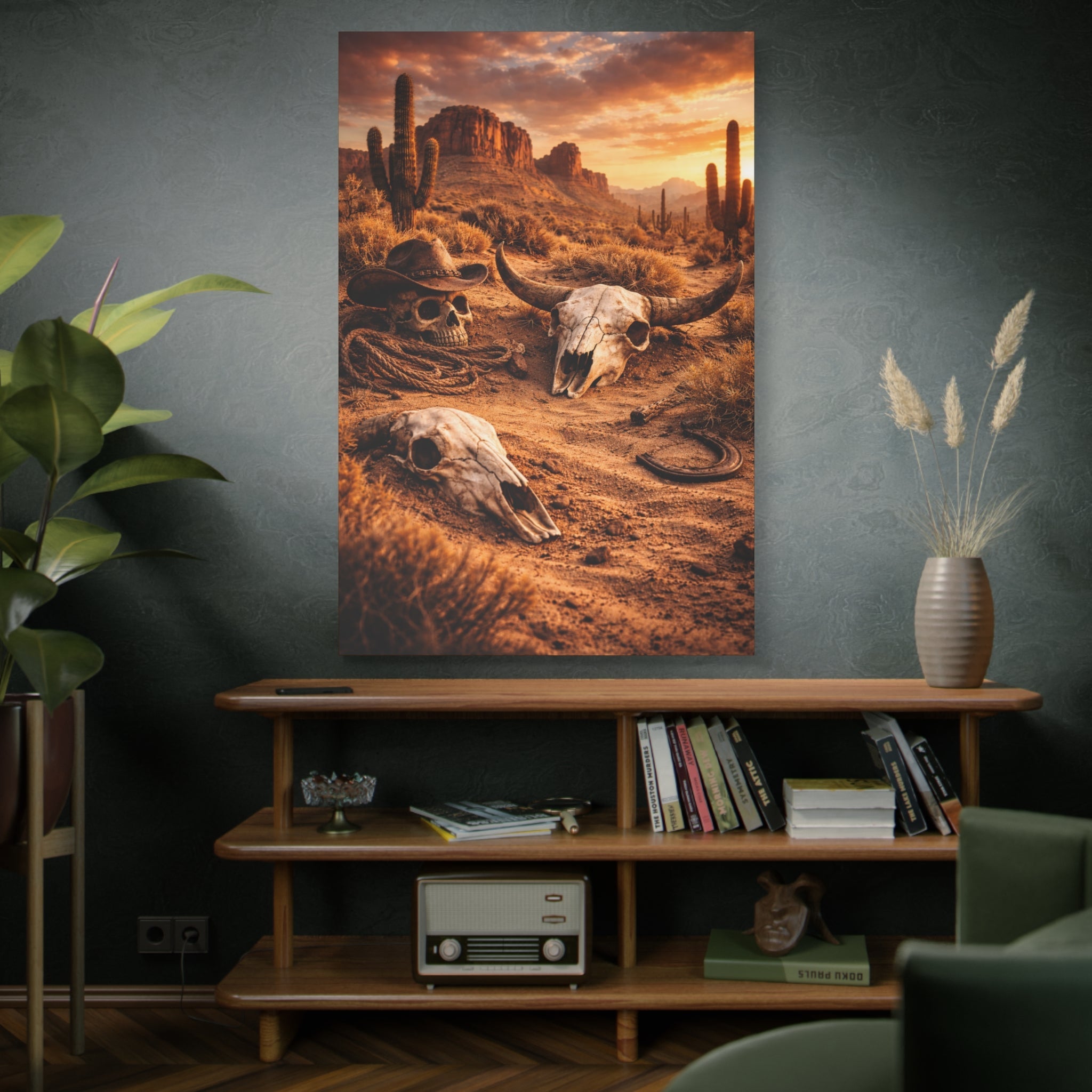 Desert Skull Canvas Art — Western Cowboy Rodeo Wall Decor