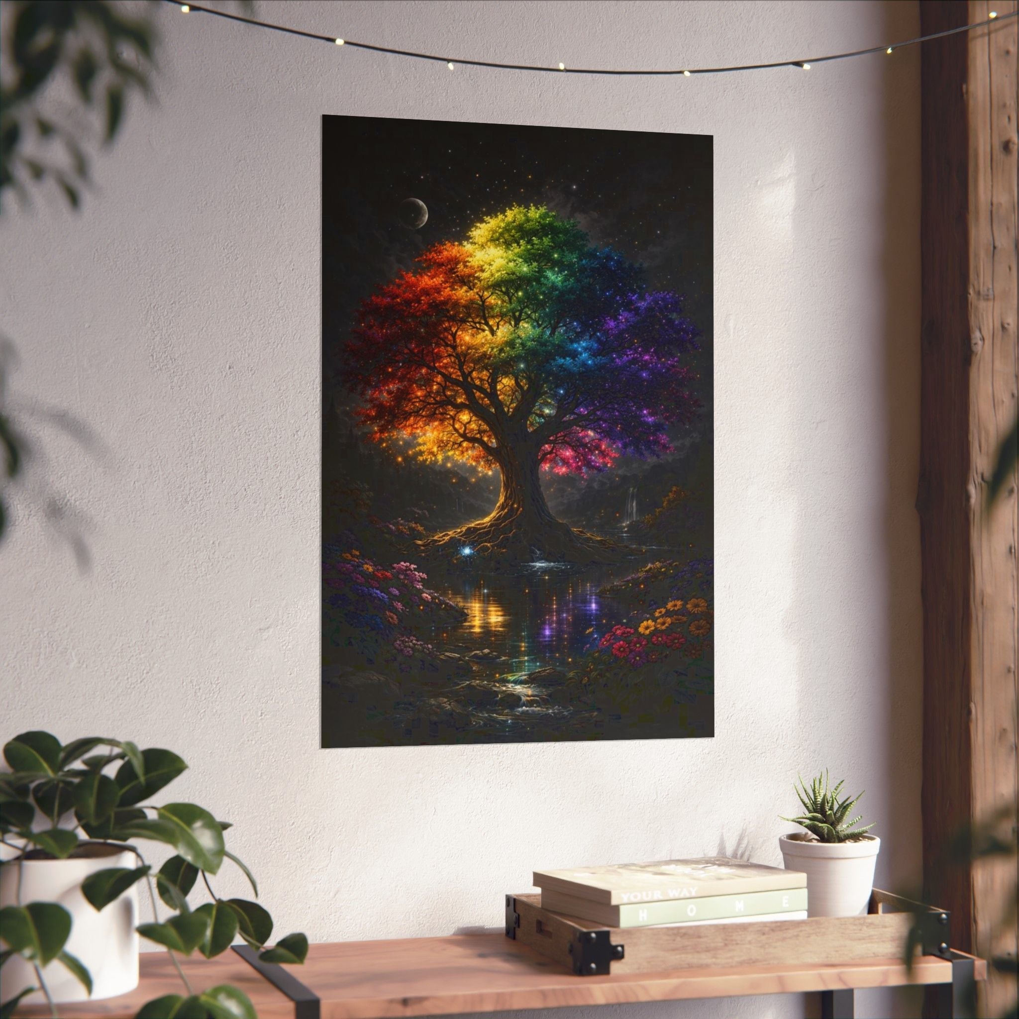 Rainbow Tree Matte Poster — Vibrant Fantasy Wall Art