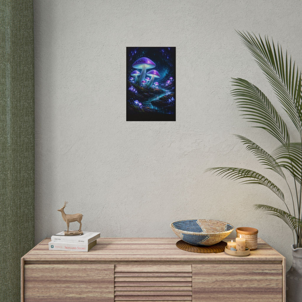 Fantasy Mushroom Poster — Glowing Purple Forest Rolled Art Print