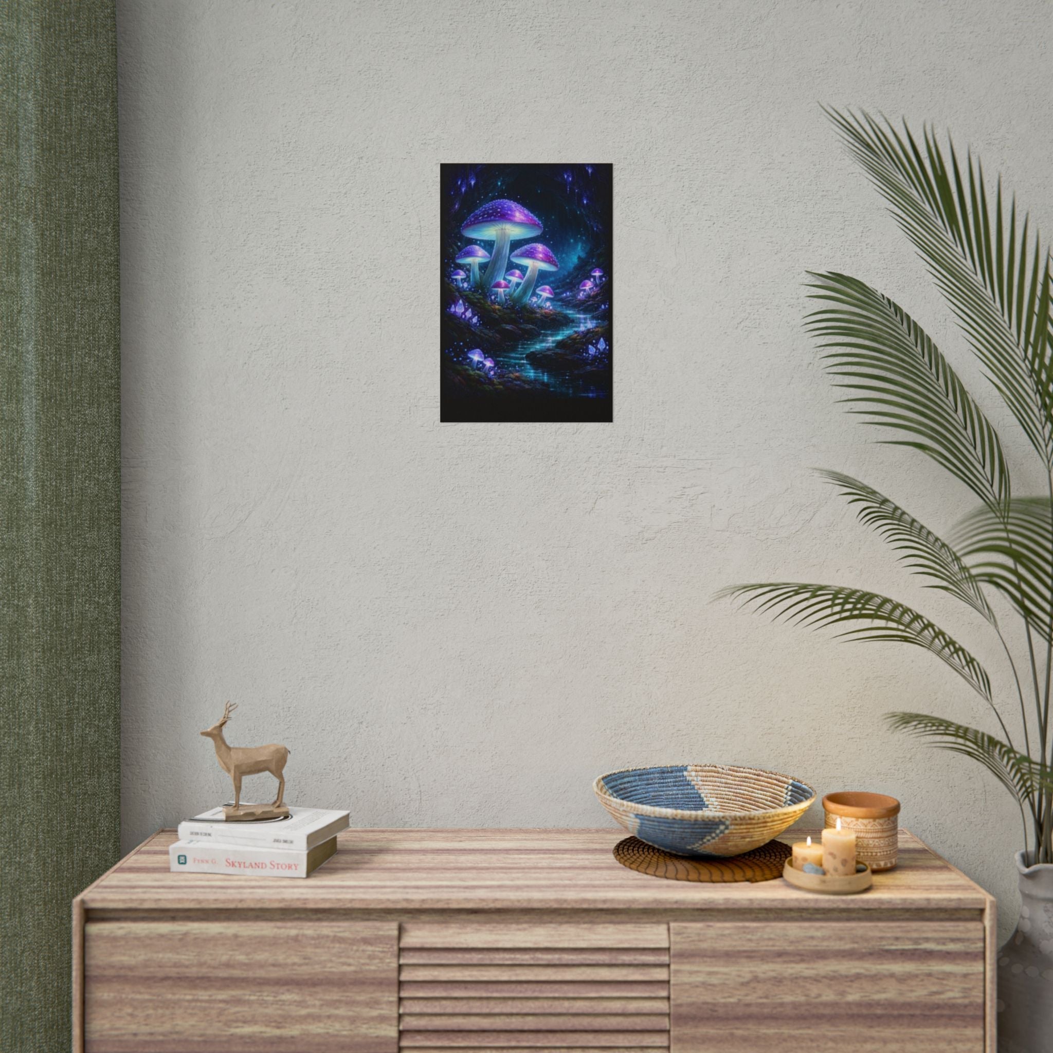 Fantasy Mushroom Poster — Glowing Purple Forest Rolled Art Print