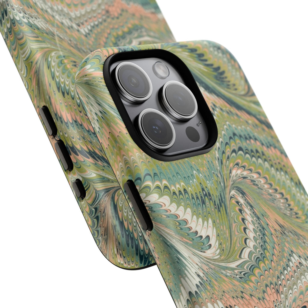 Florentine Marble iPhone Case | Inspired by Florence | Italian Marbled Paper Technique | Artisanal Green Swirl | Dual-Layer Protective Case | Matte or Glossy