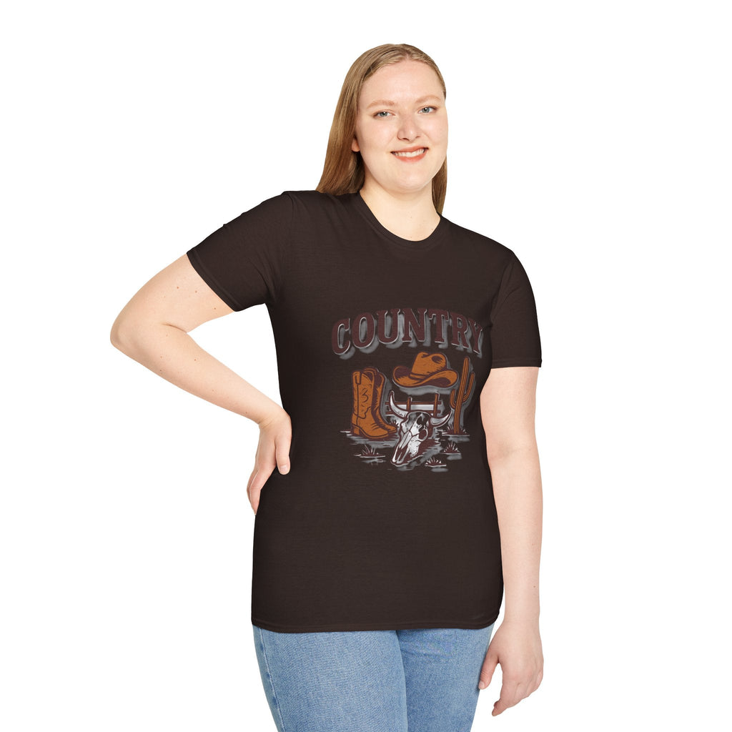 Country Western Skull Cowboy Boots T-Shirt | Cactus Ranch Rodeo