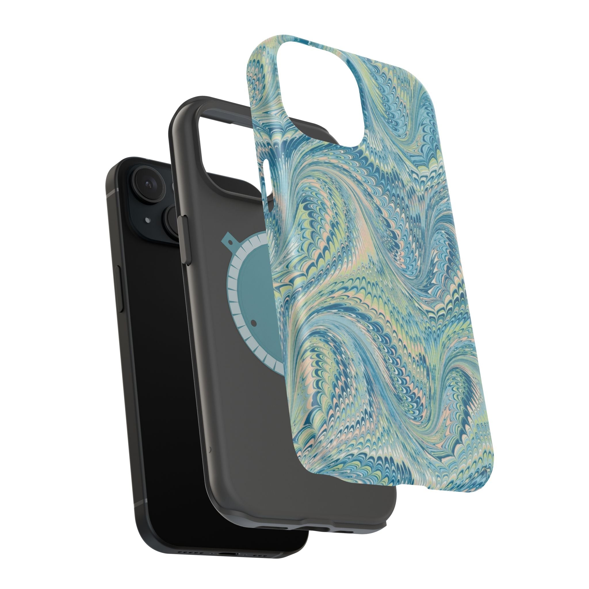 Aqua + Green Marble Phone Case - Impact-Resistant MAG SAFE - Dual Cover Design