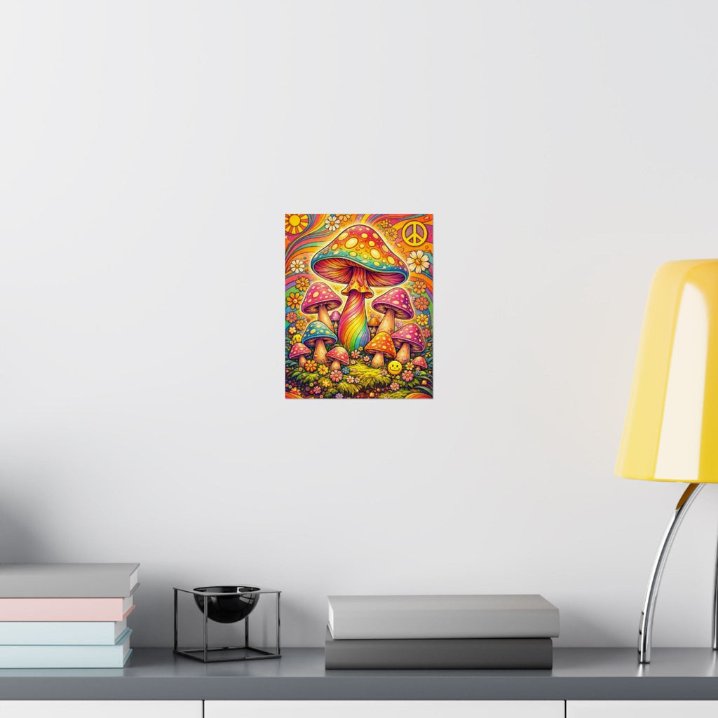 Psychedelic Mushroom Art Poster — Retro Rainbow Peace Wall Print