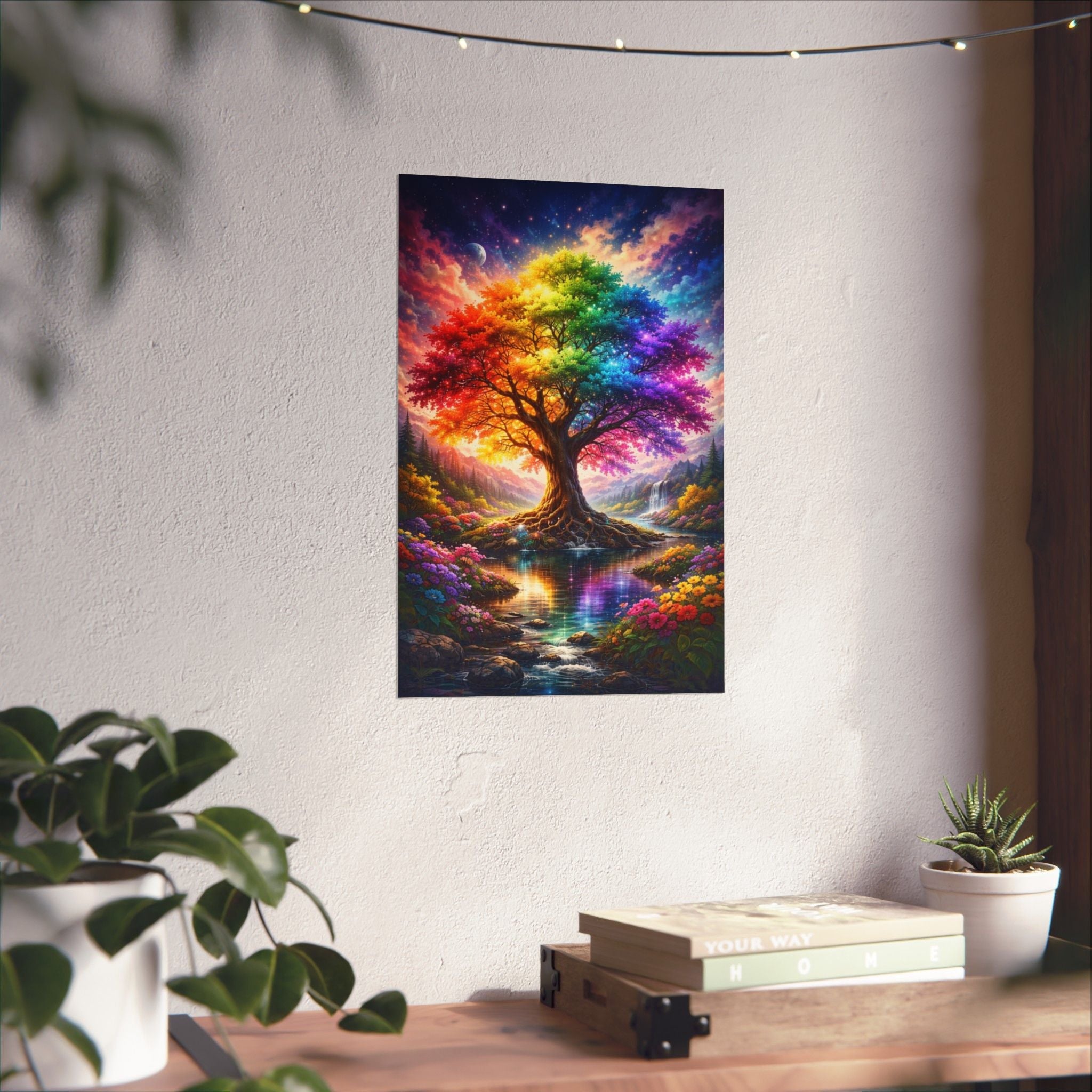Rainbow Tree Matte Poster — Vibrant Vertical Wall Art for Bedroom, Living Room & Gift