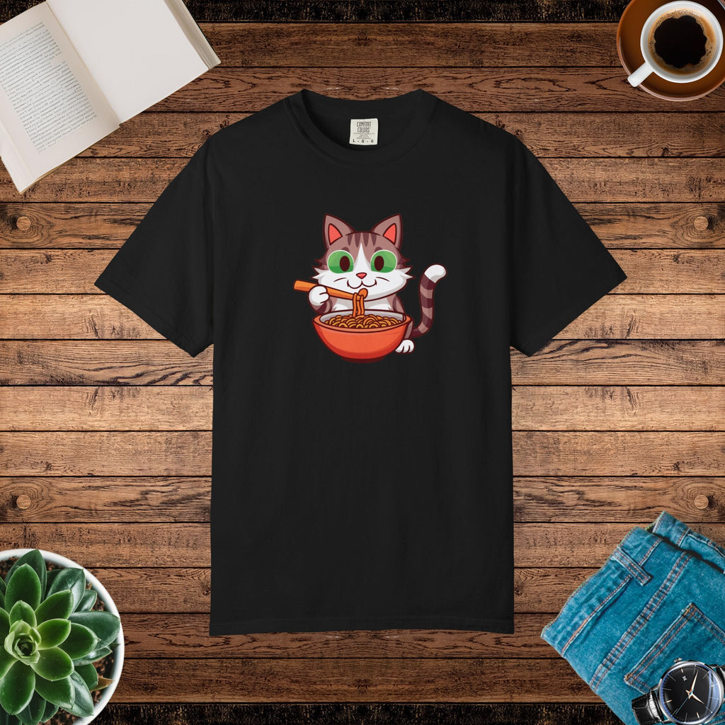 Cat Slurping Noodles Tee - Purr-fectly Cozy Cotton - DipaliZ