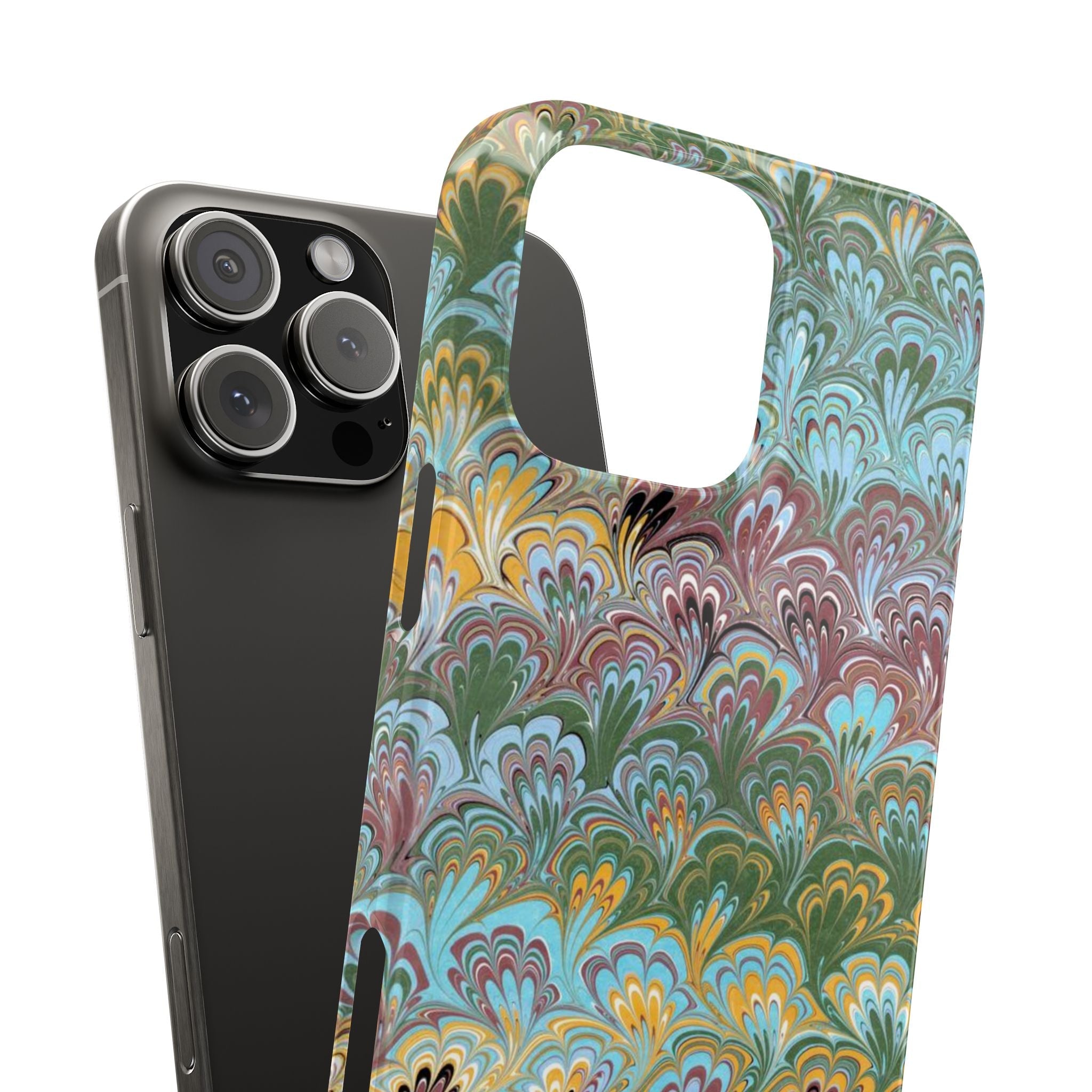 Phone Case with Design from Italy - Marbled "Peacock" Design, Green, Blue, Multi-Color Slim Phone Cases