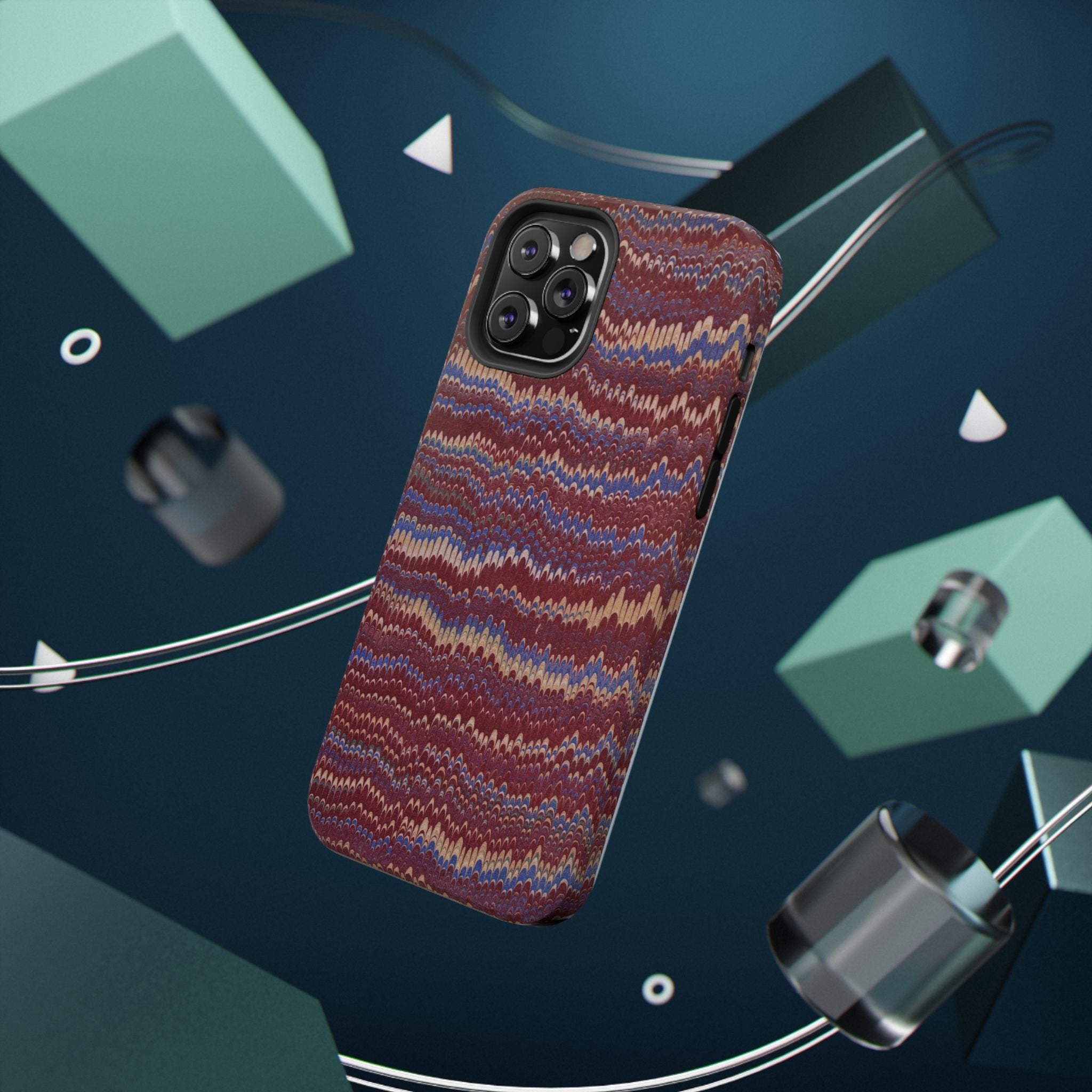 Burgundy and Blue Hues Italian Vintage Marble Design Phone Case for Apple + Samsung