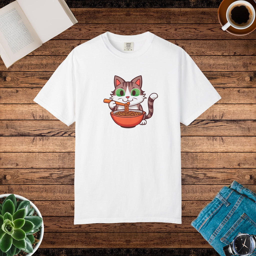 Cat Slurping Noodles Tee - Purr-fectly Cozy Cotton - DipaliZ