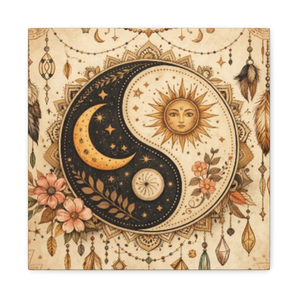 Sun & Moon Yin Yang Canvas Art — Boho Celestial Wall Decor, Matte Stretched 1.25"